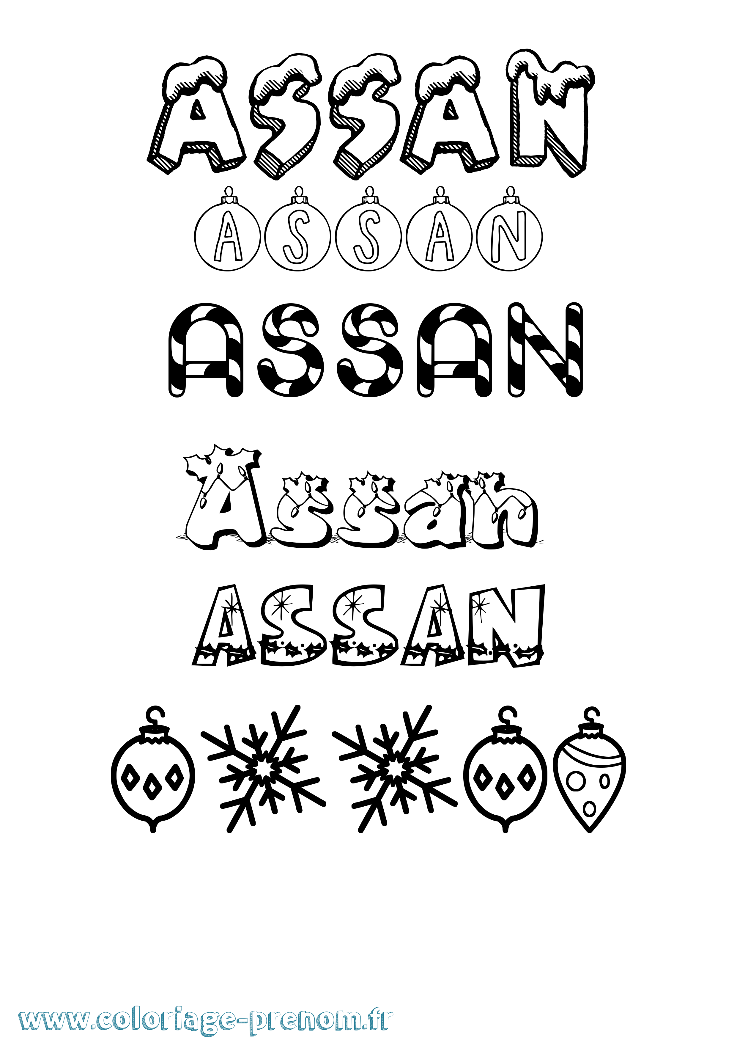 Coloriage prénom Assan Noël