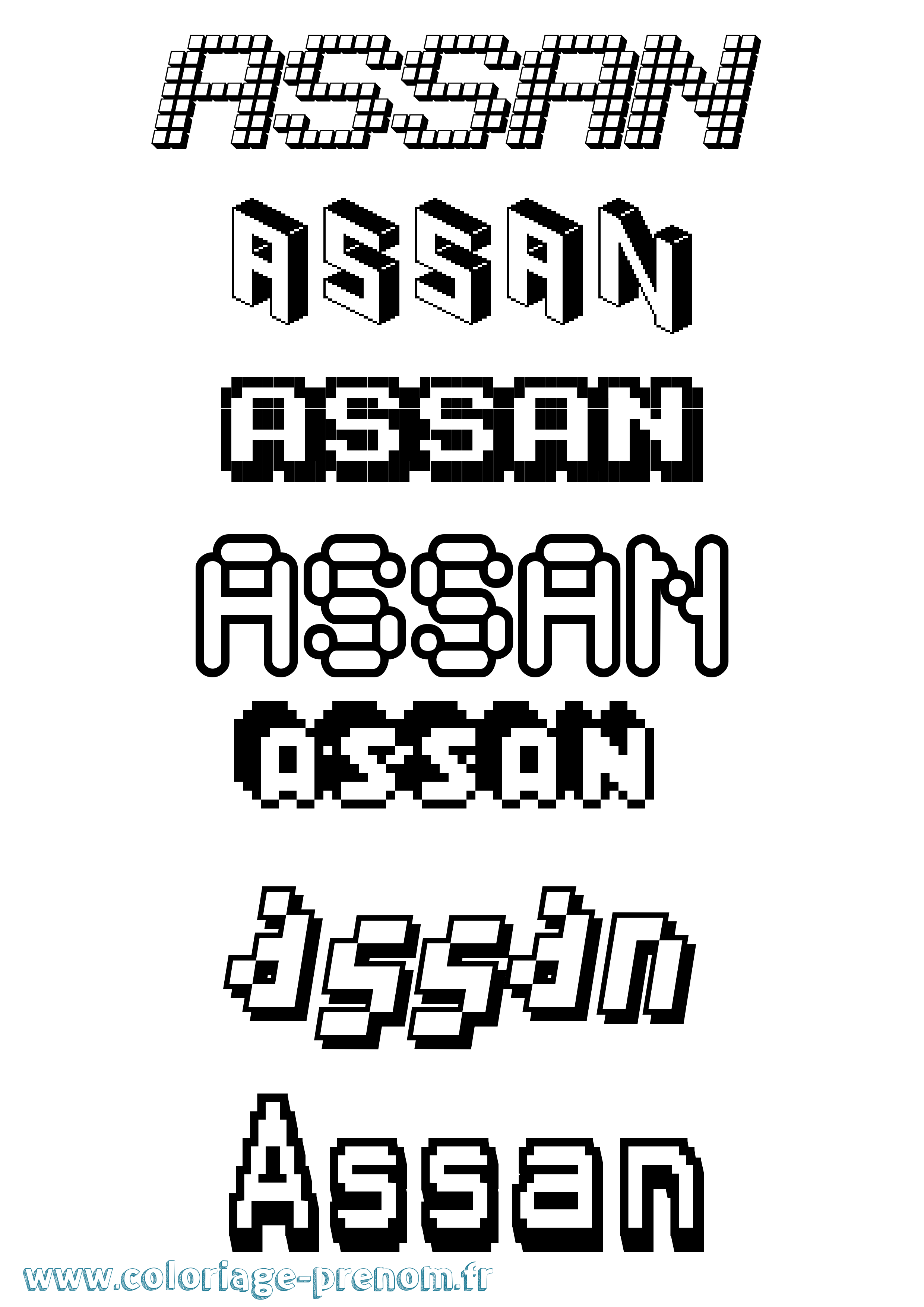 Coloriage prénom Assan Pixel
