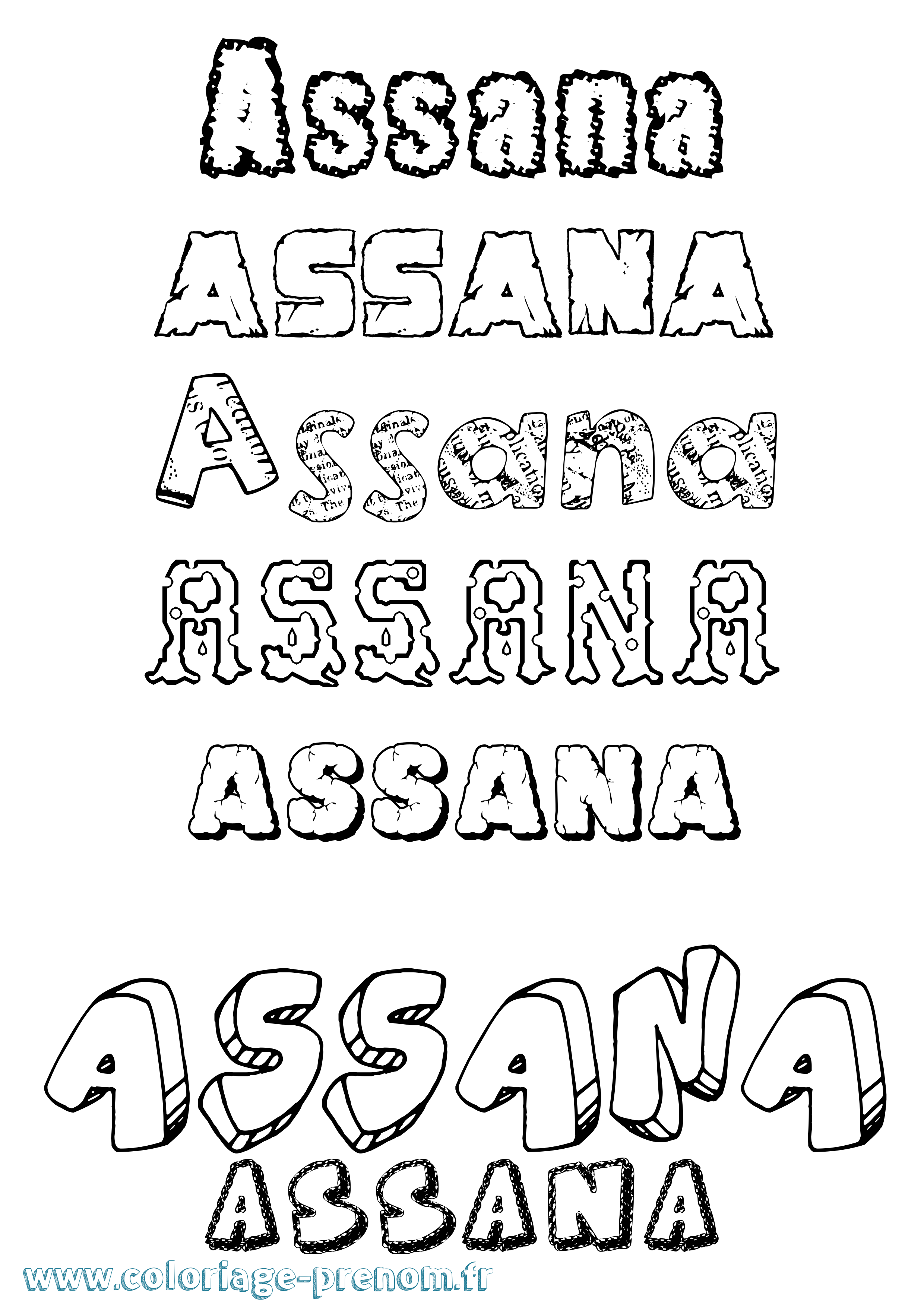 Coloriage prénom Assana Destructuré