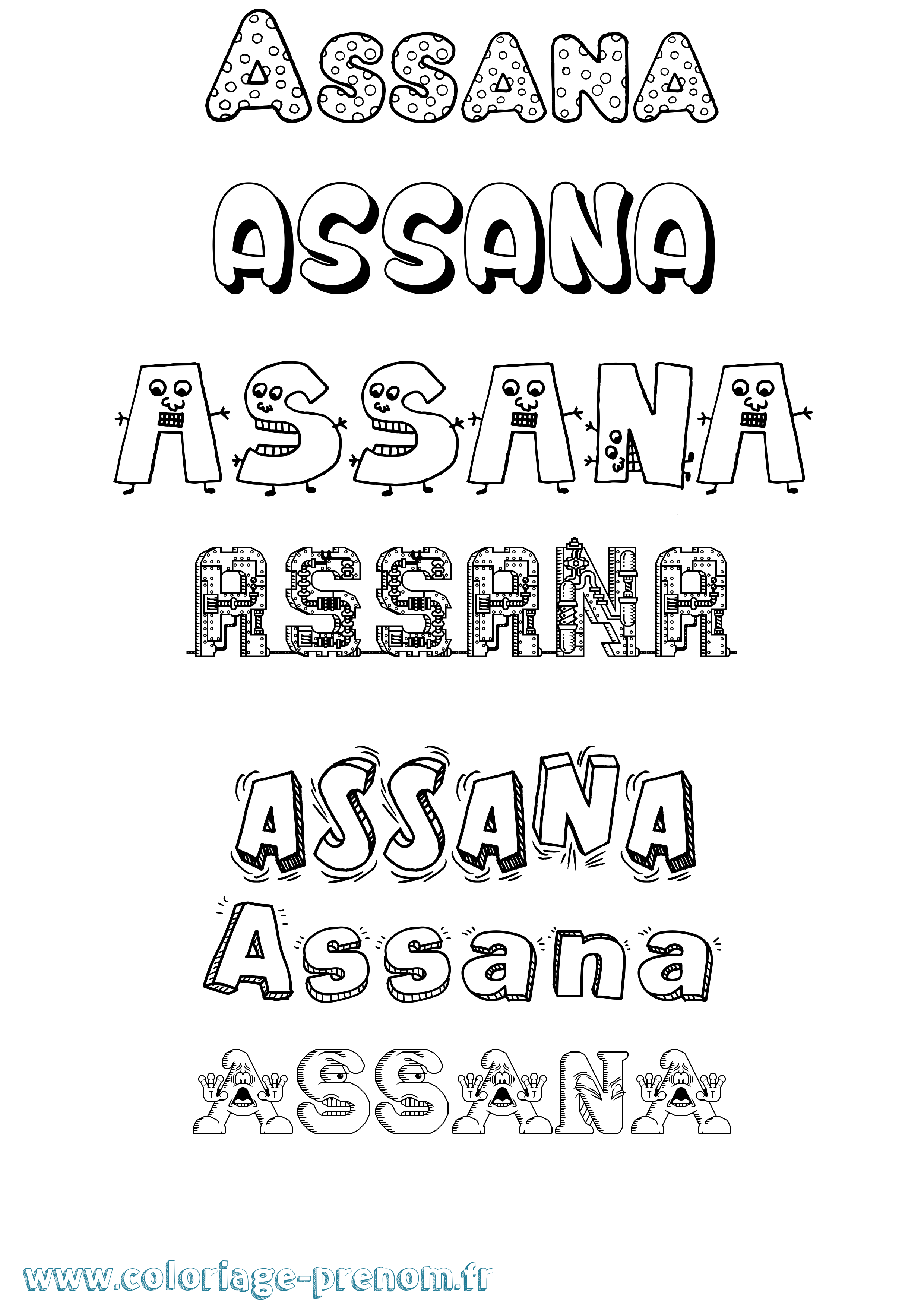 Coloriage prénom Assana Fun