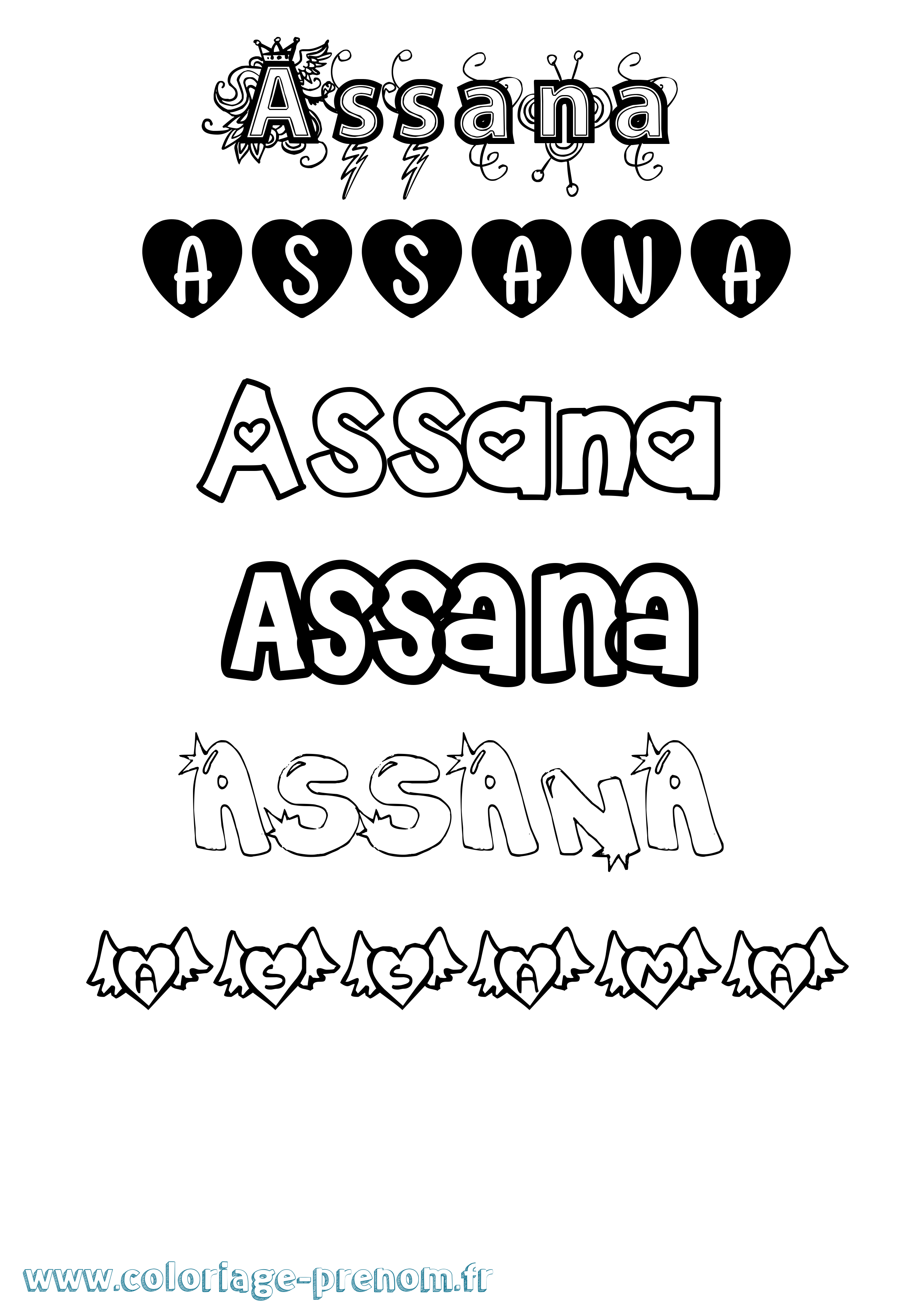 Coloriage prénom Assana Girly