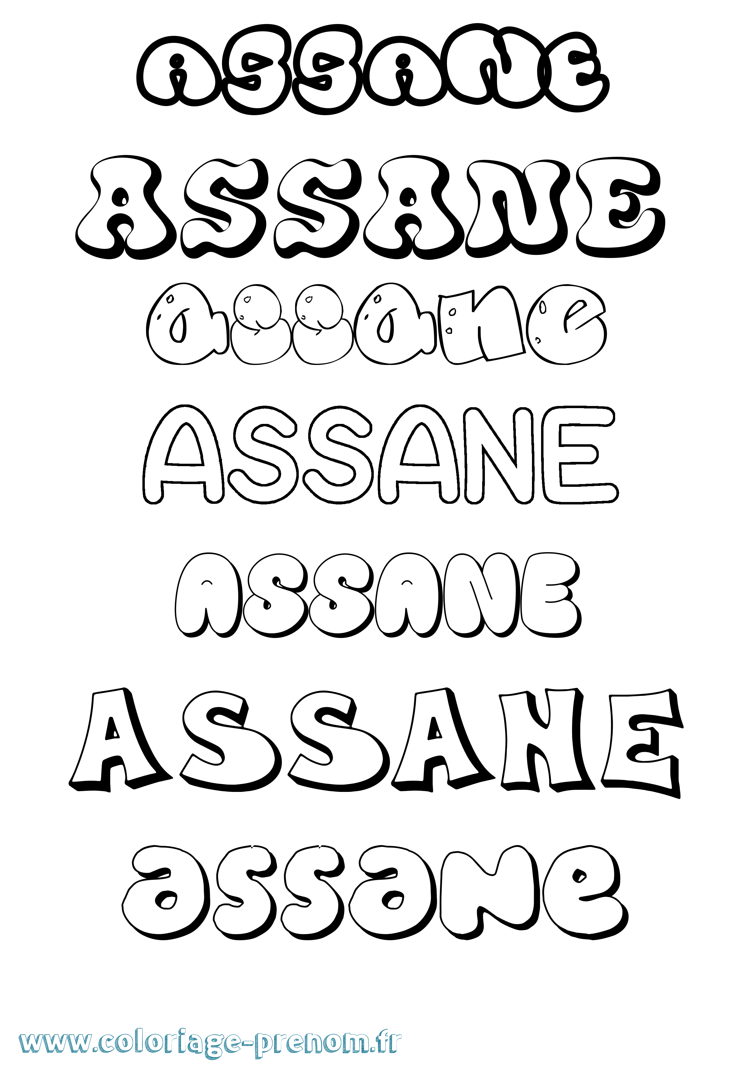 Coloriage prénom Assane Bubble