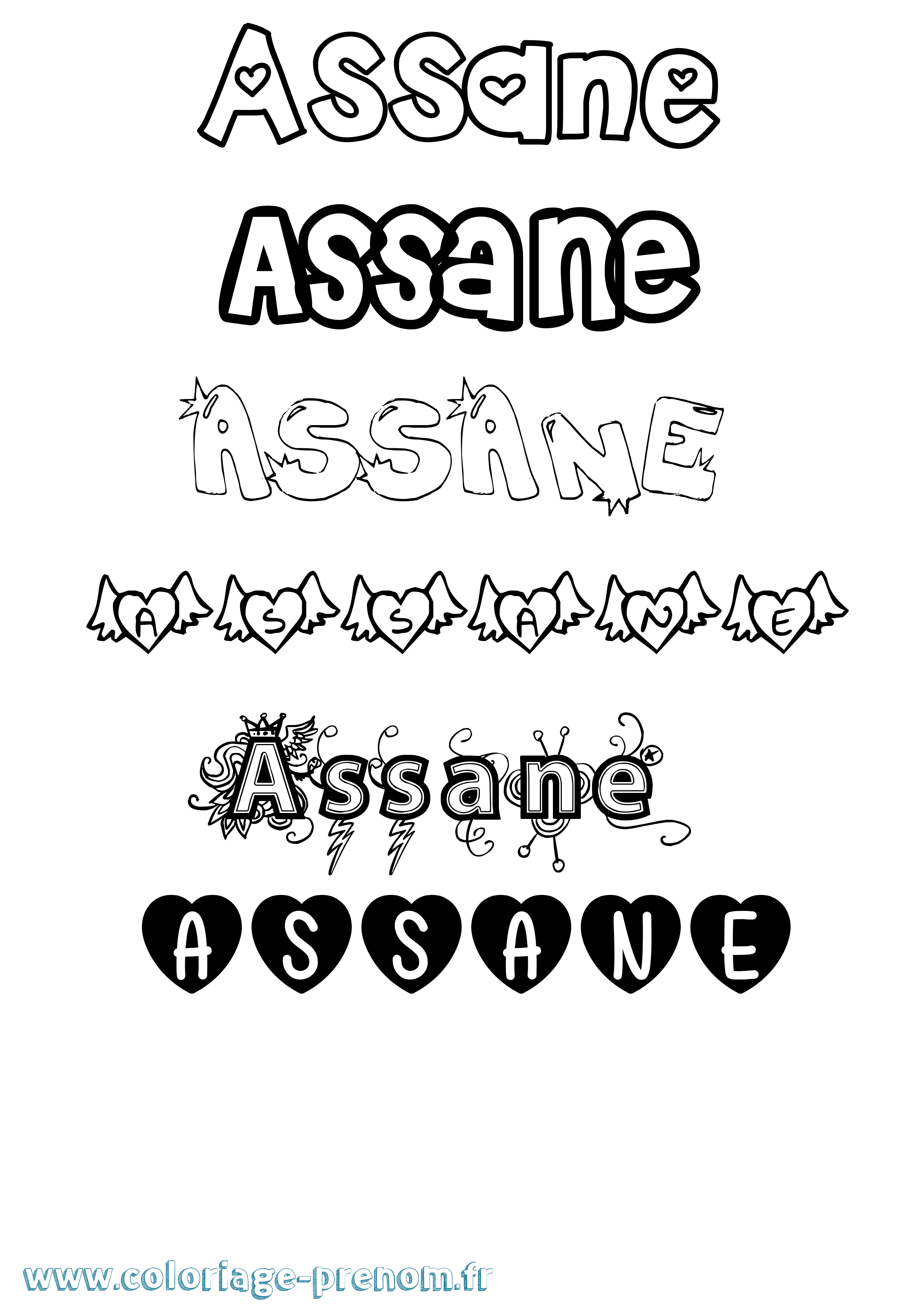 Coloriage Assane Girly Coloriage prénom Assane Girly