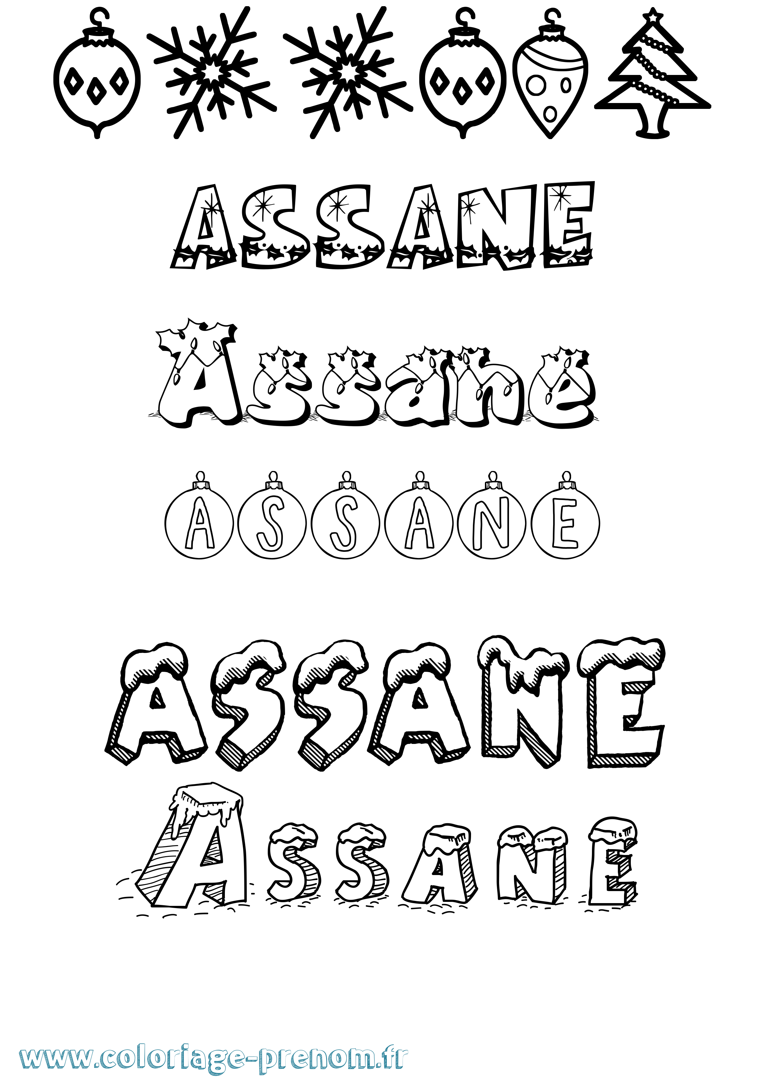 Coloriage Assane Noël Coloriage prénom Assane Noël