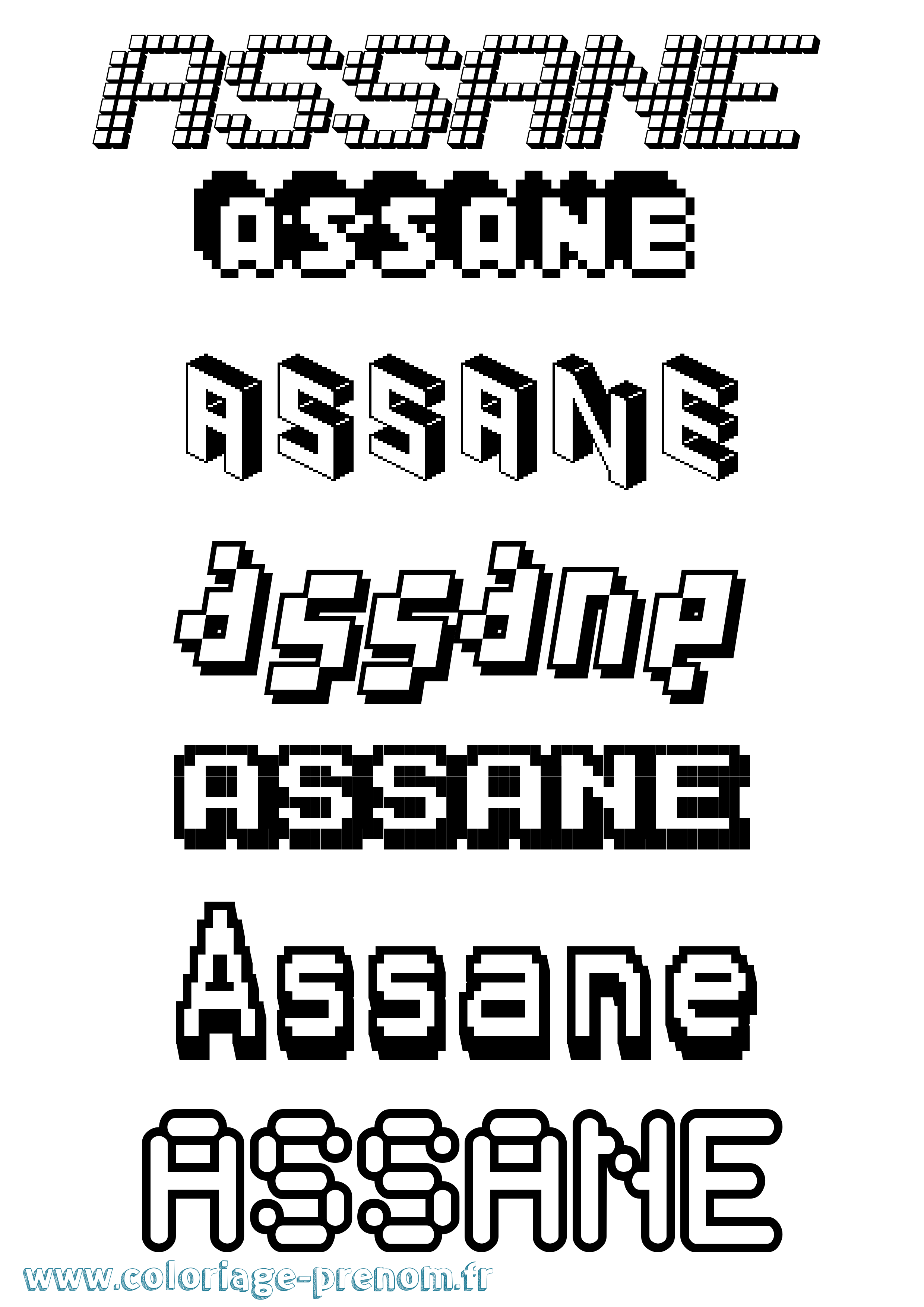Coloriage prénom Assane Pixel