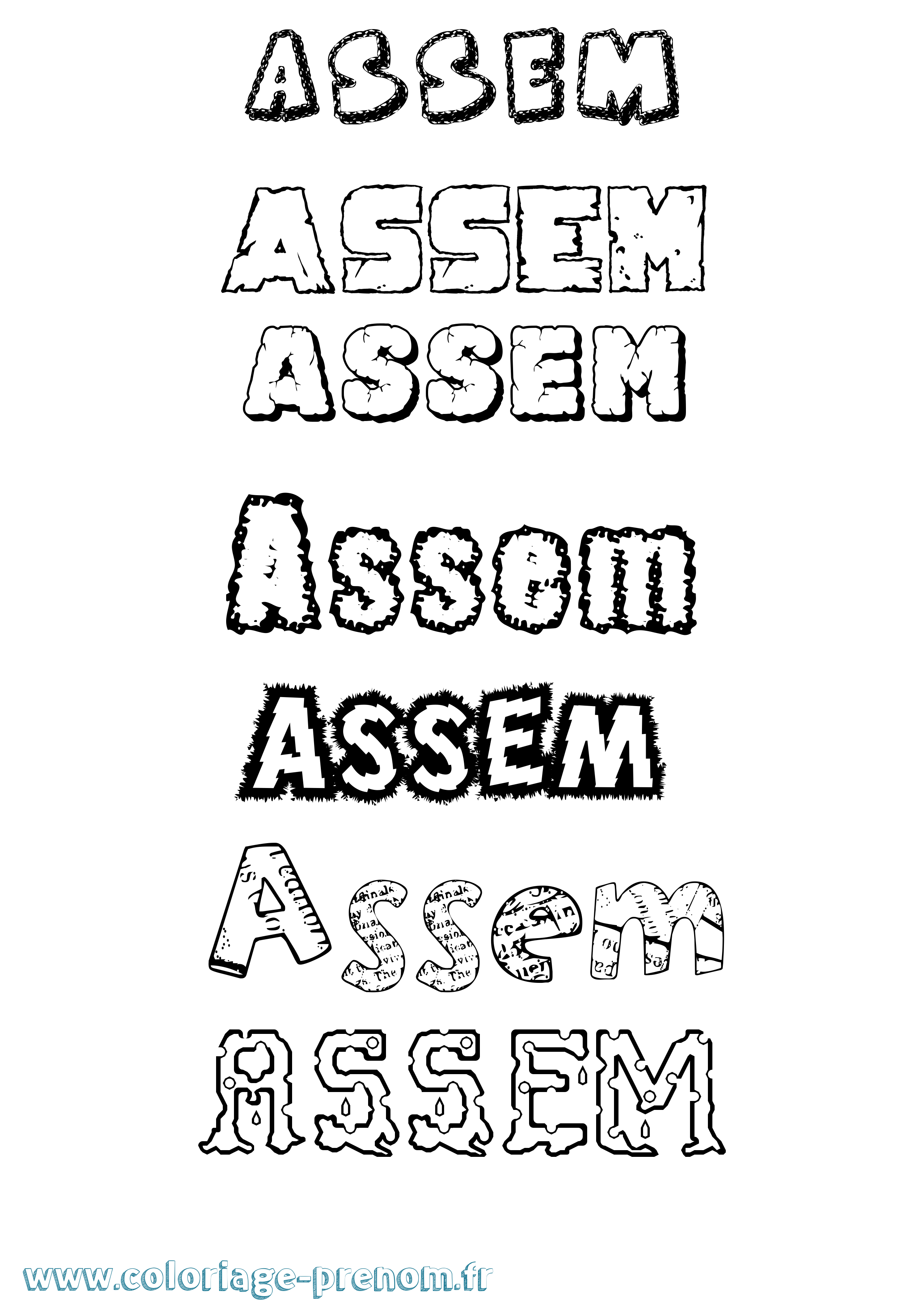 Coloriage Assem Destructuré Coloriage prénom Assem Destructuré