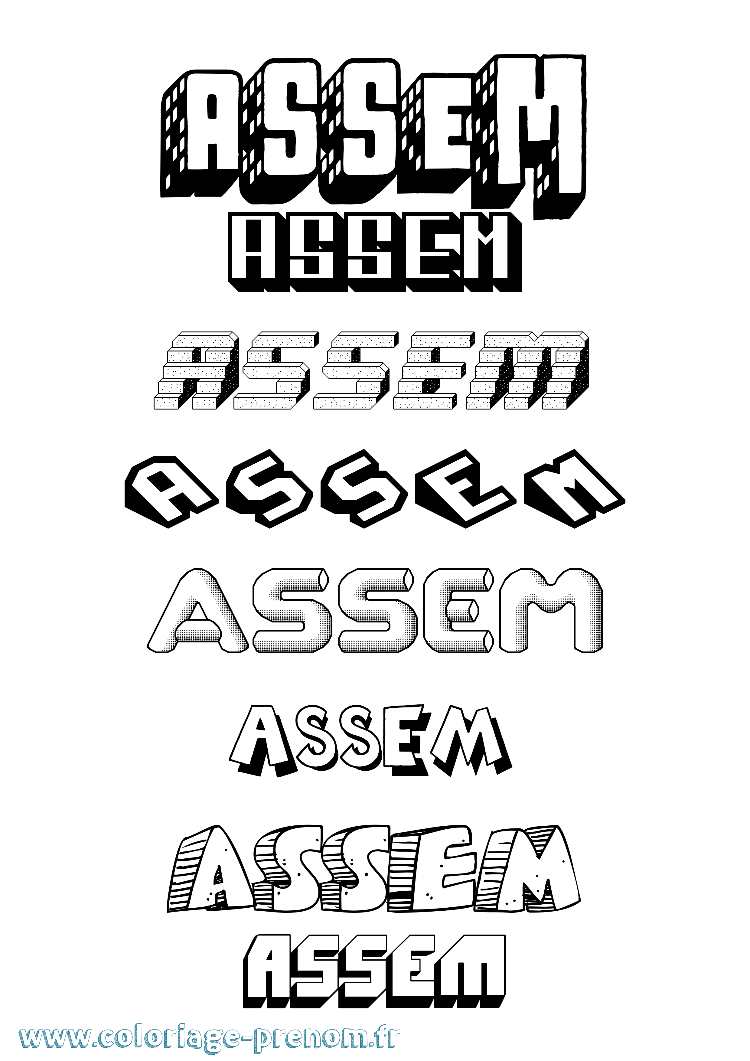 Coloriage Assem Effet 3D Coloriage prénom Assem Effet 3D