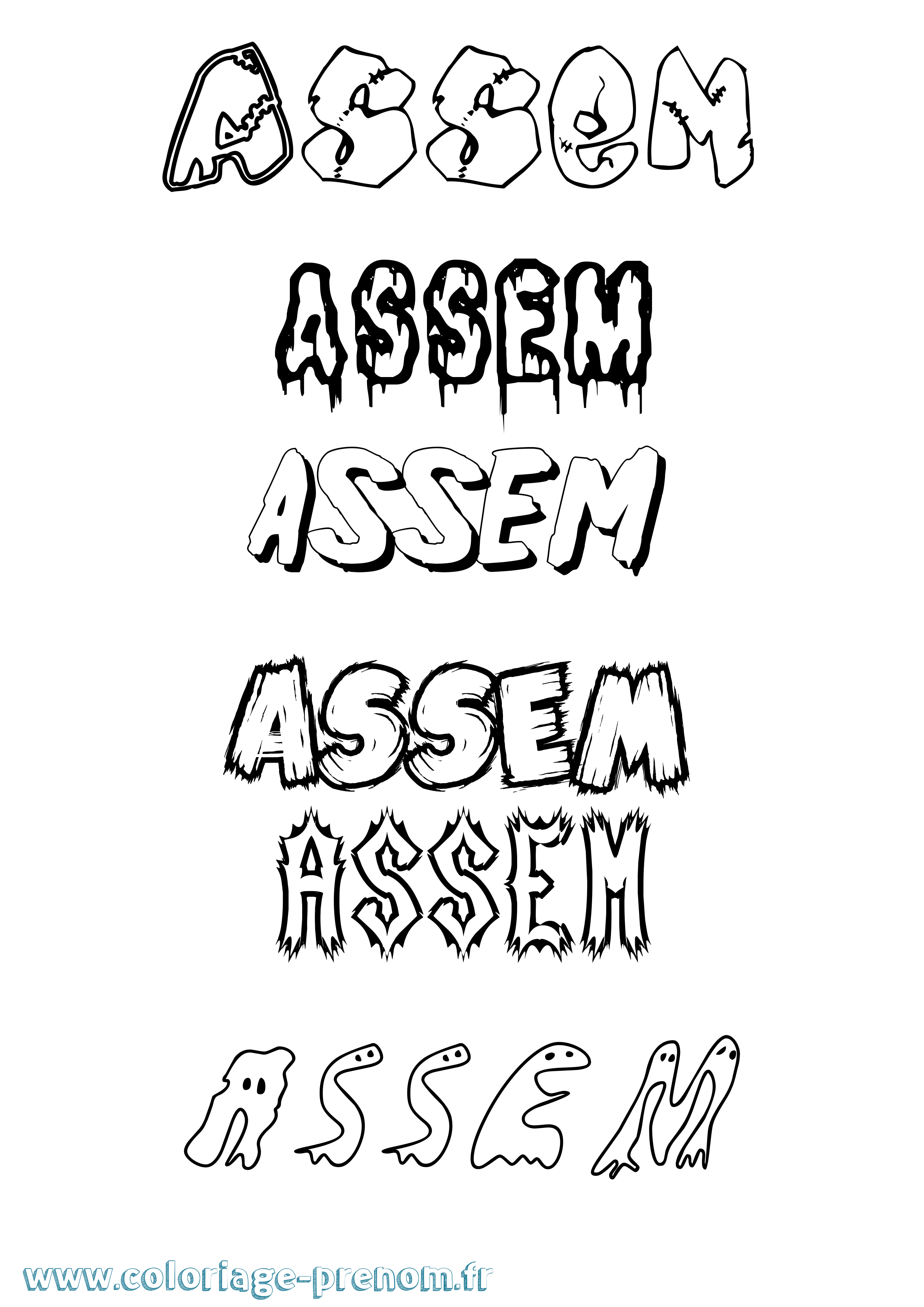 Coloriage Assem Frisson Coloriage prénom Assem Frisson