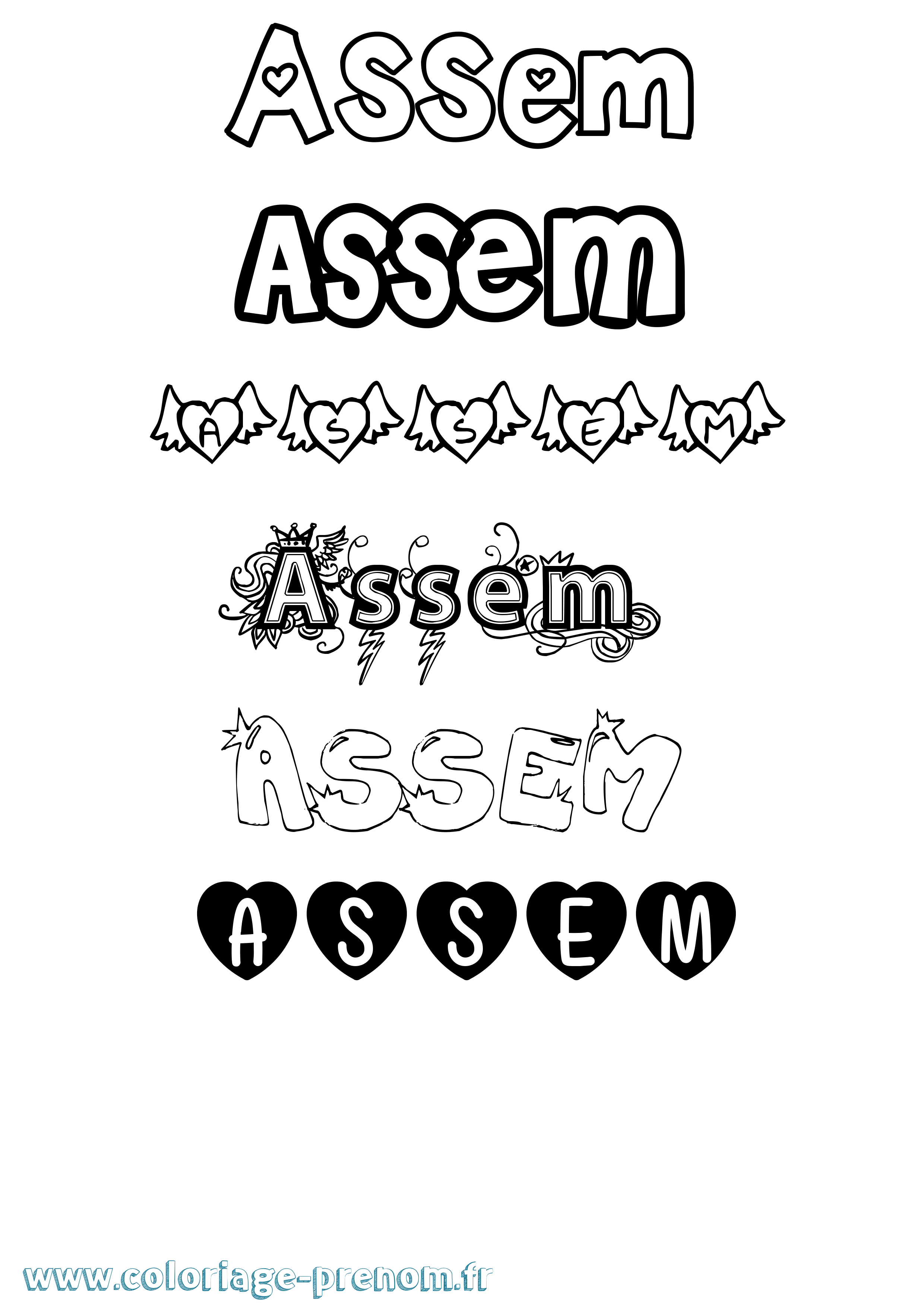 Coloriage Assem Girly Coloriage prénom Assem Girly