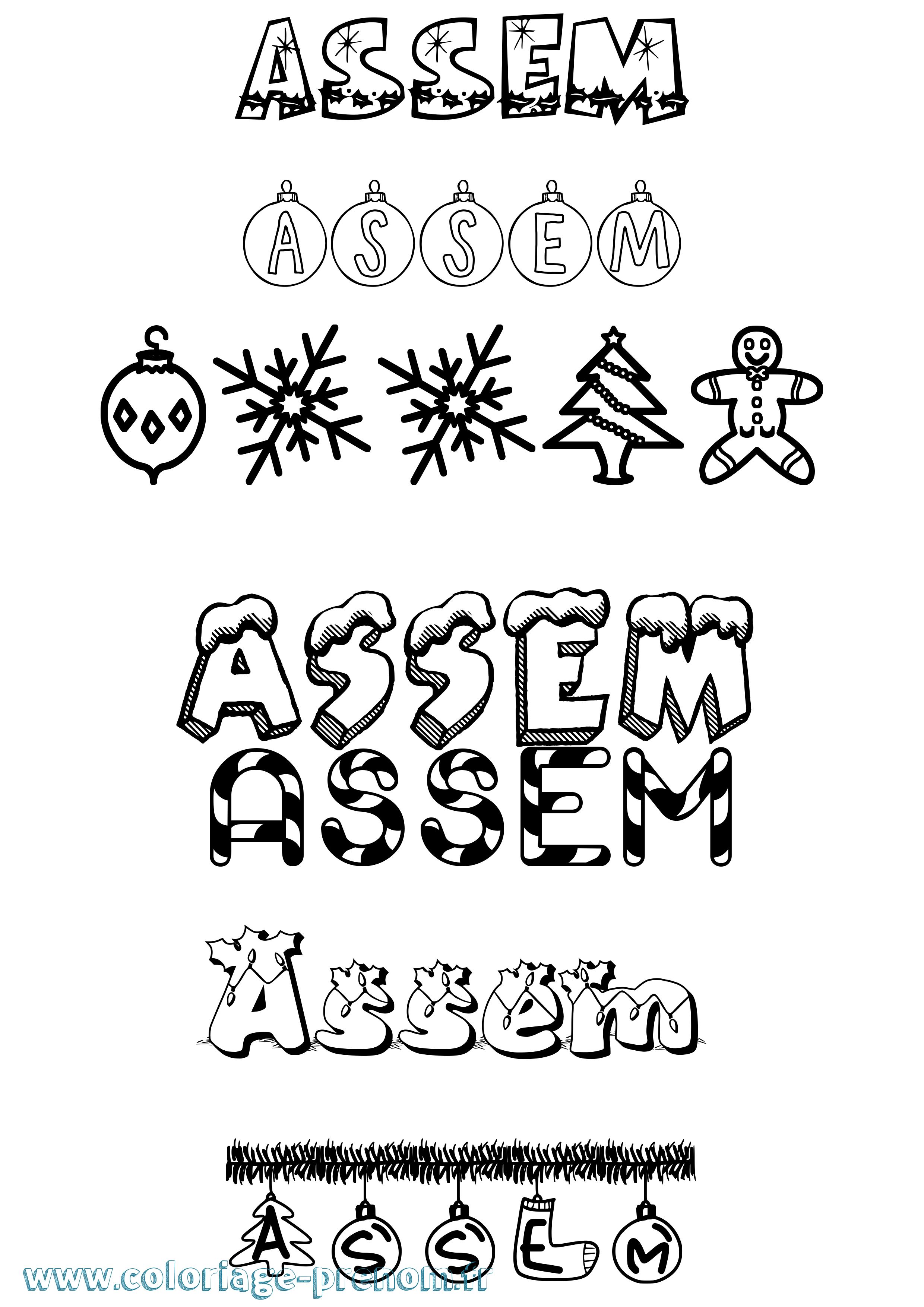 Coloriage Assem Noël Coloriage prénom Assem Noël