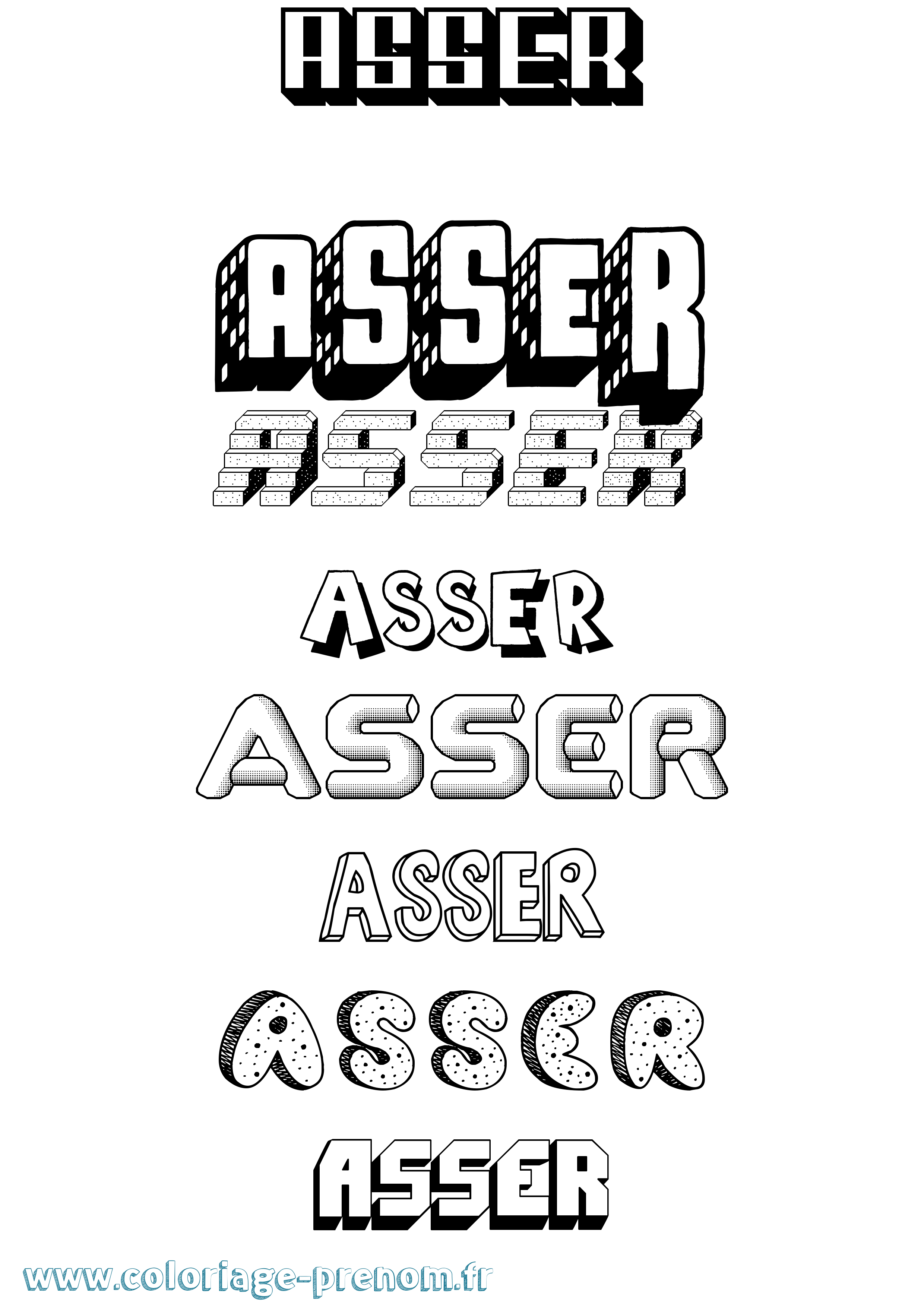 Coloriage prénom Asser Effet 3D