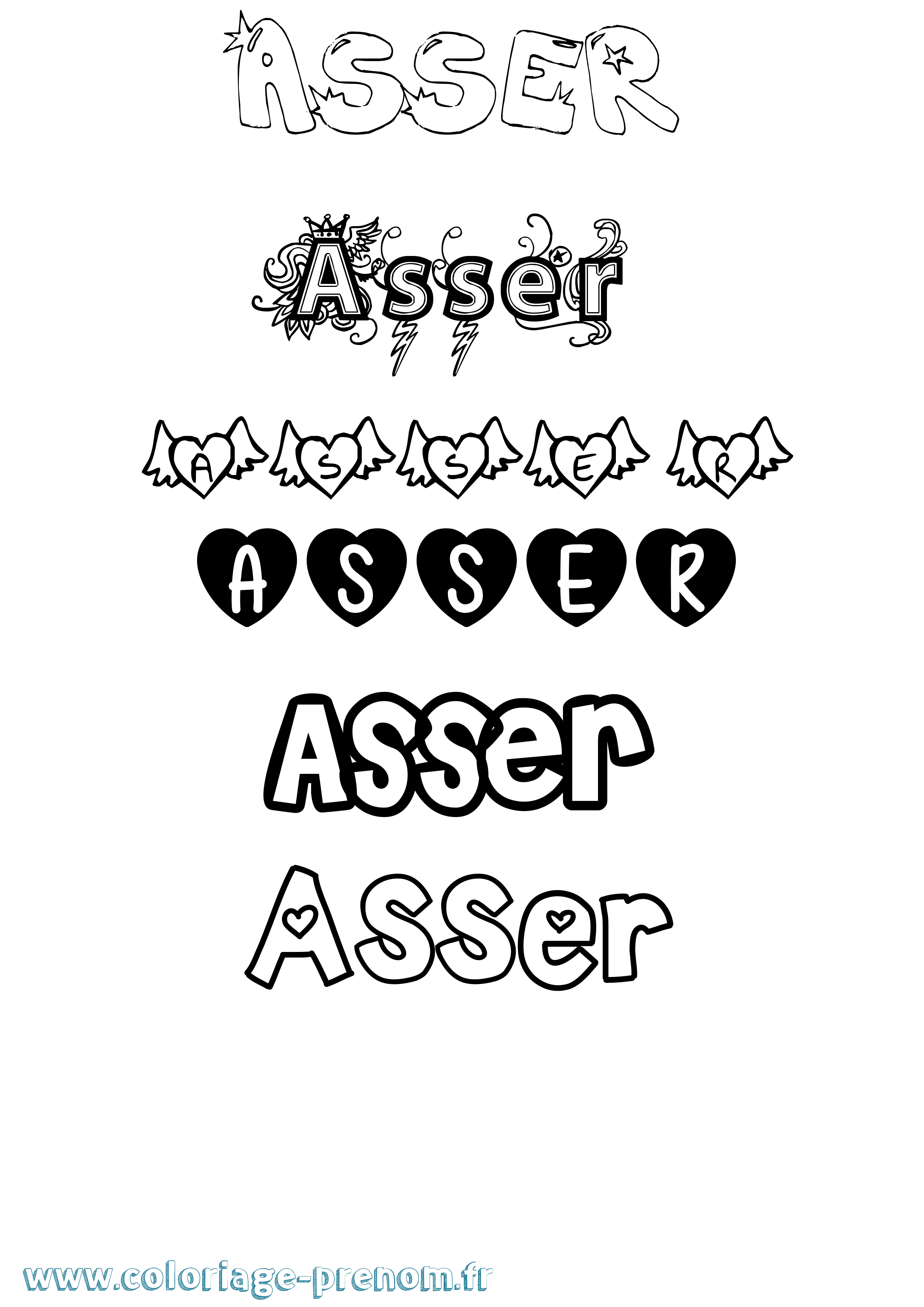 Coloriage Asser Girly Coloriage prénom Asser Girly