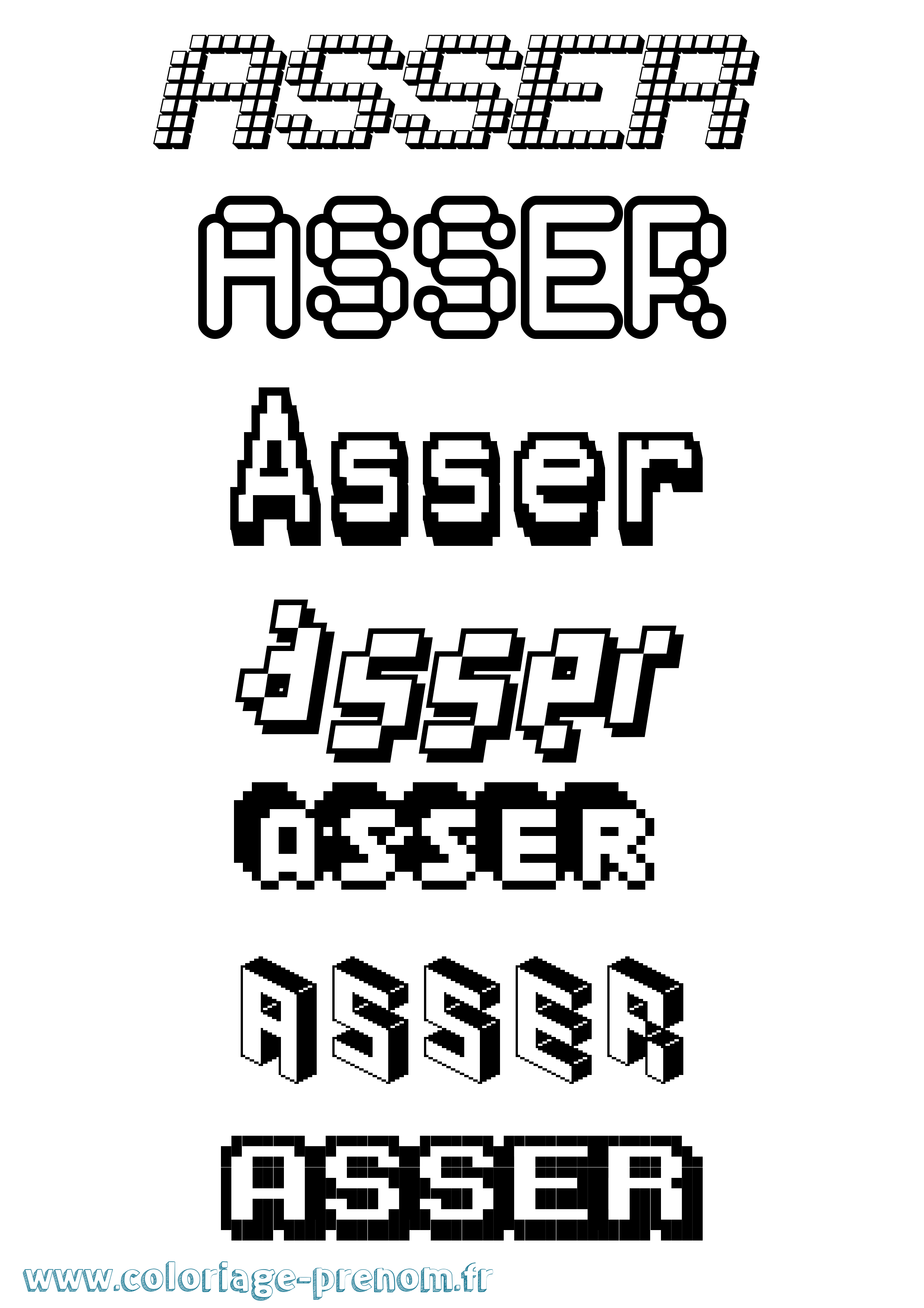 Coloriage prénom Asser Pixel