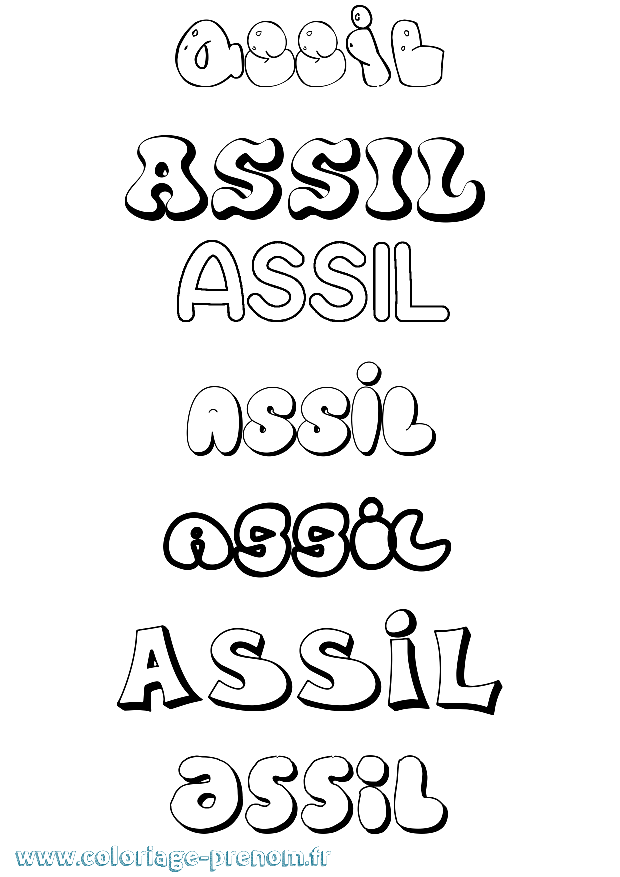 Coloriage prénom Assil Bubble