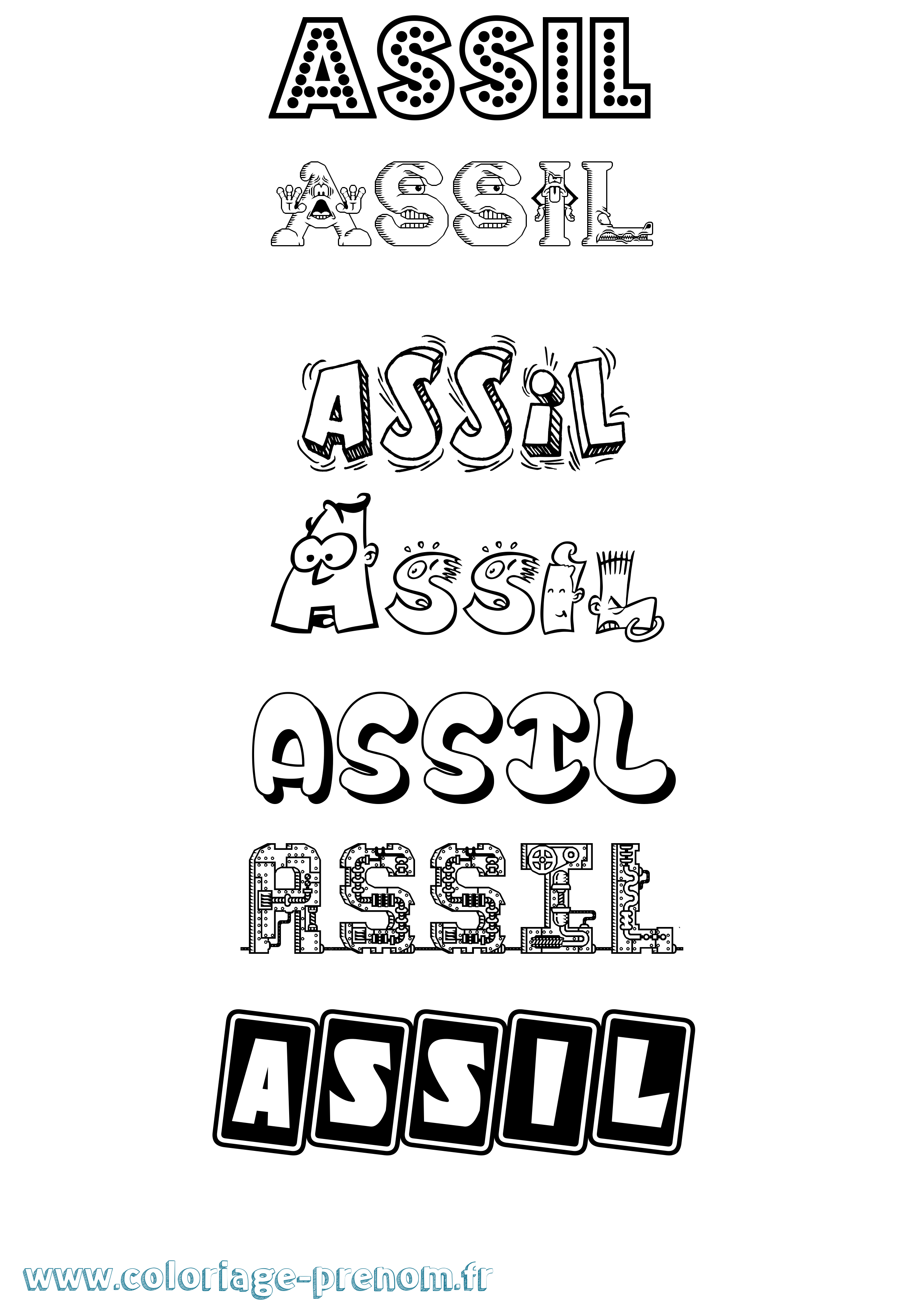 Coloriage prénom Assil Fun