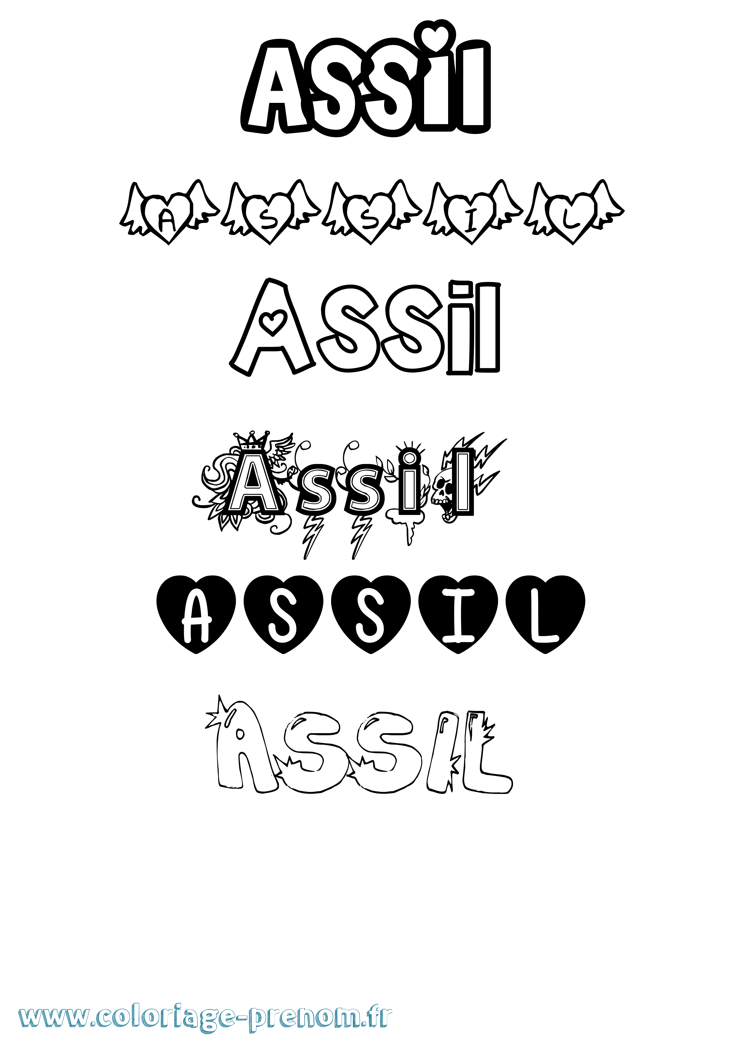 Coloriage prénom Assil Girly