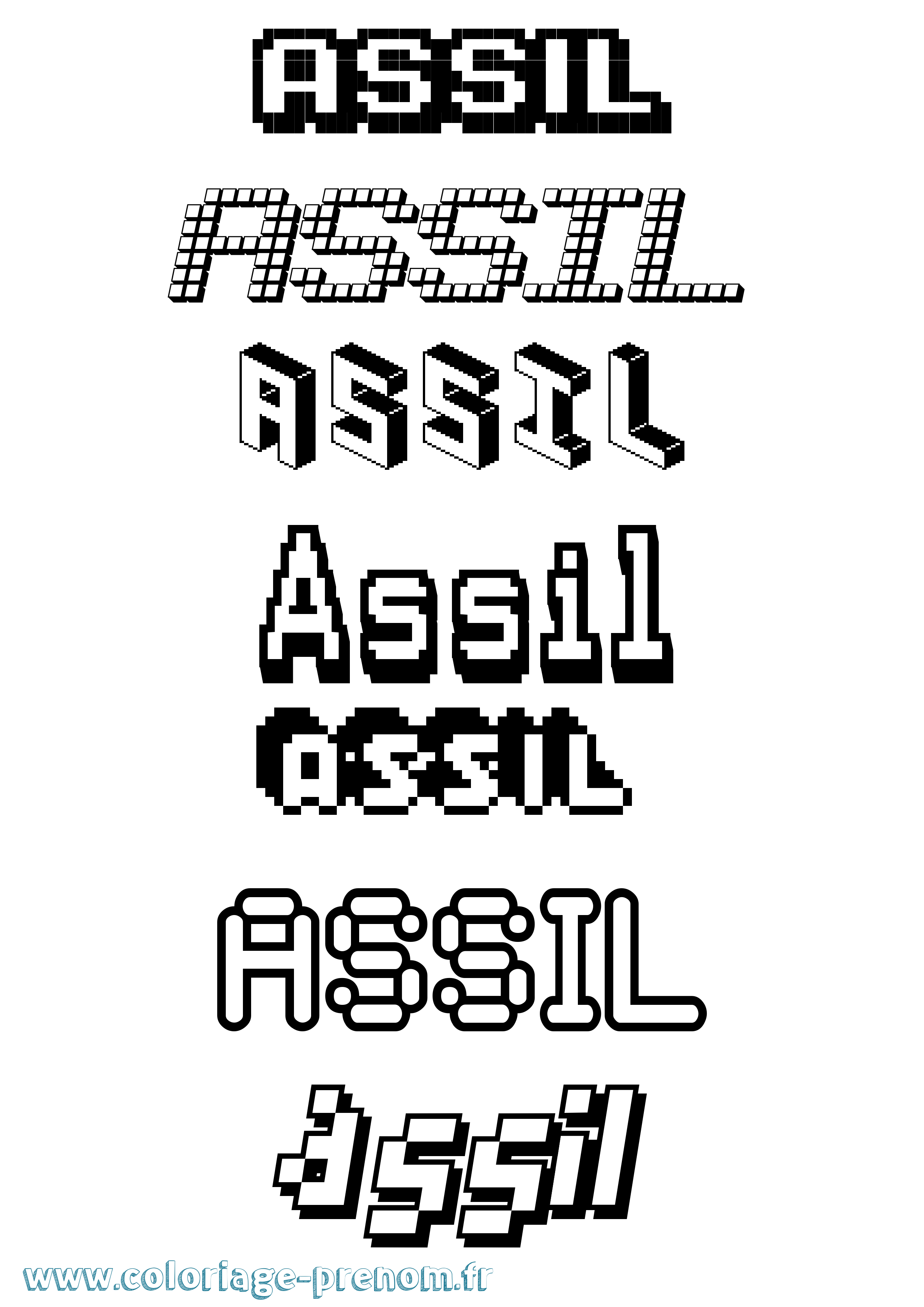 Coloriage prénom Assil Pixel