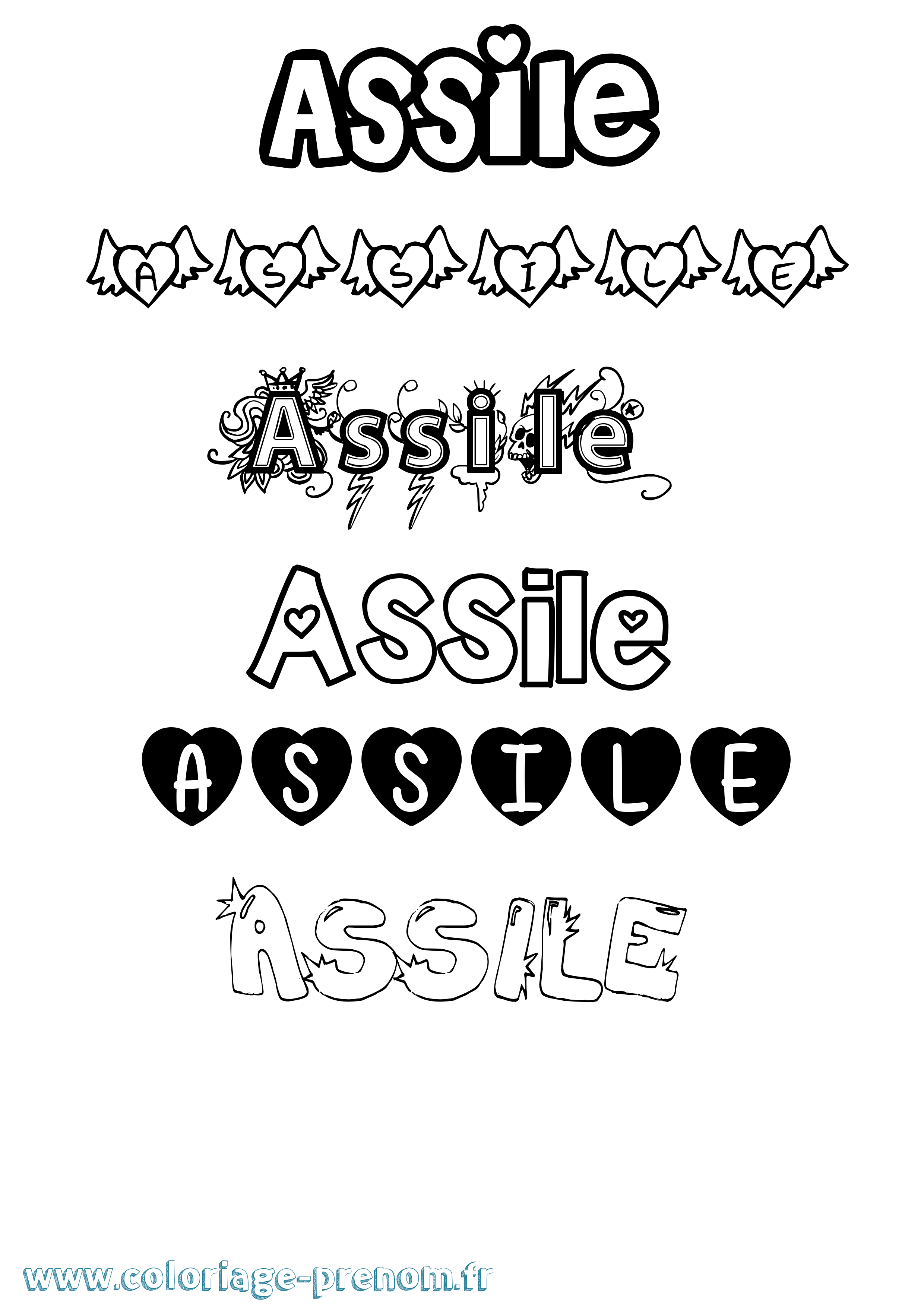 Coloriage prénom Assile Girly