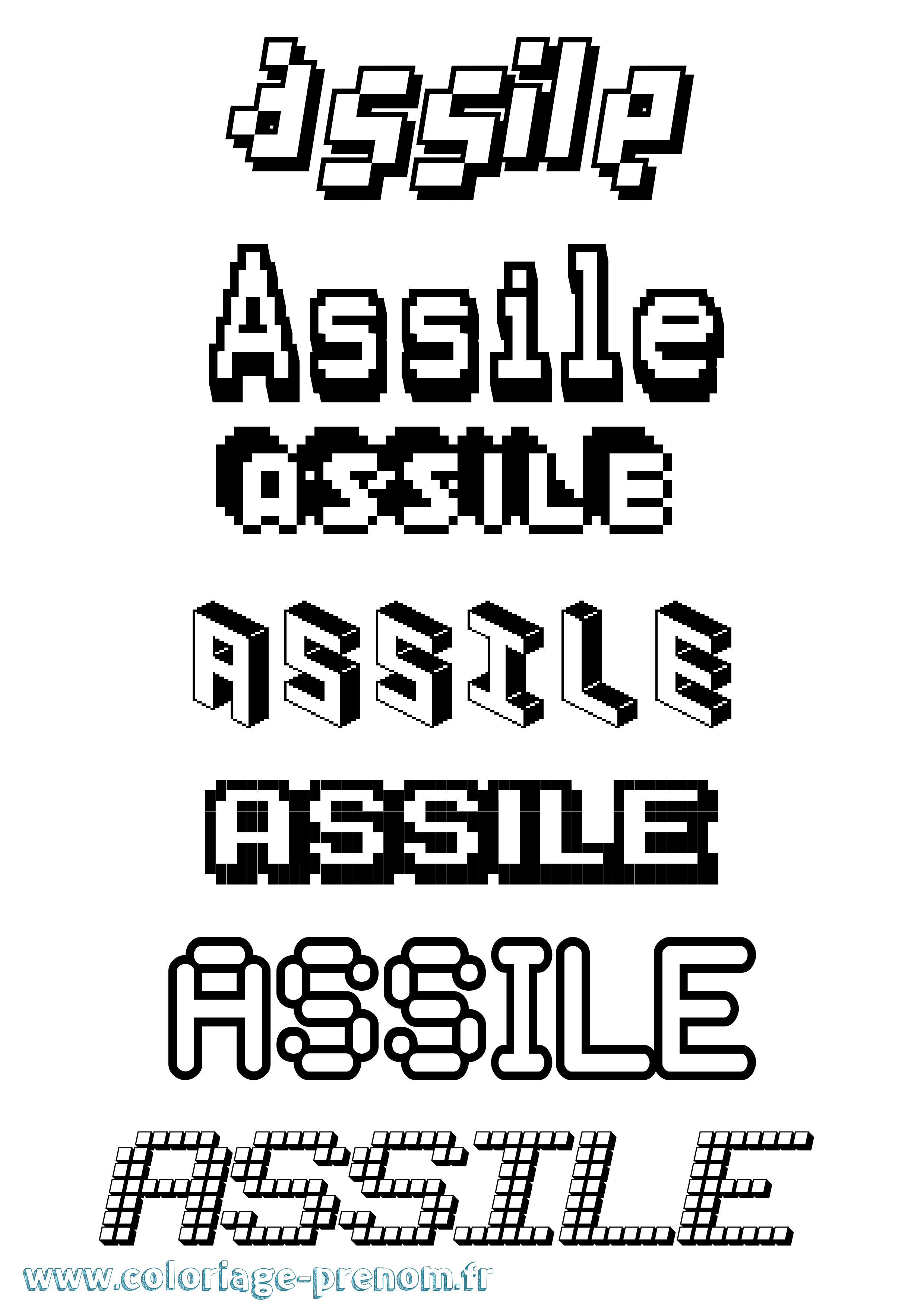 Coloriage prénom Assile Pixel