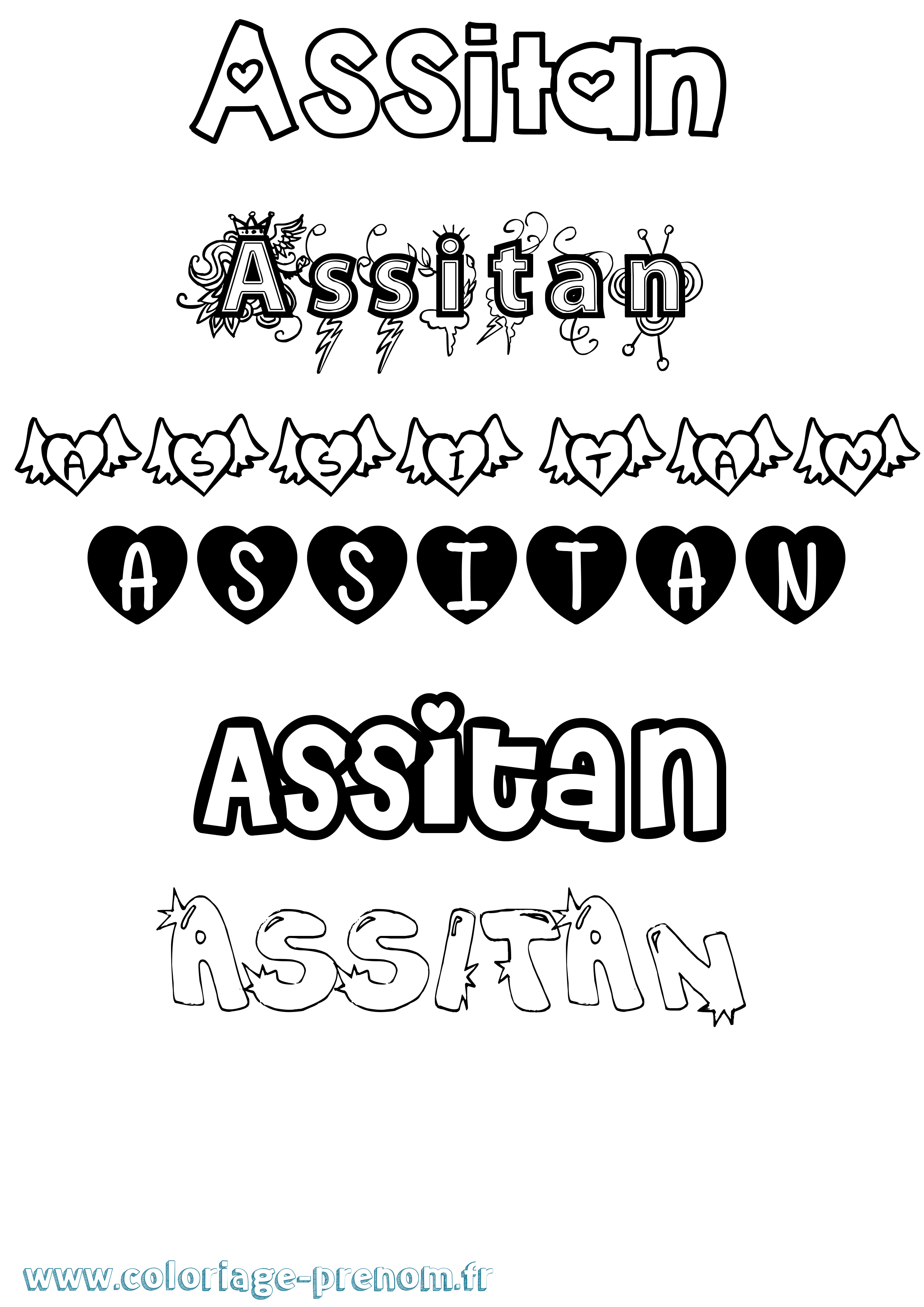 Coloriage prénom Assitan Girly