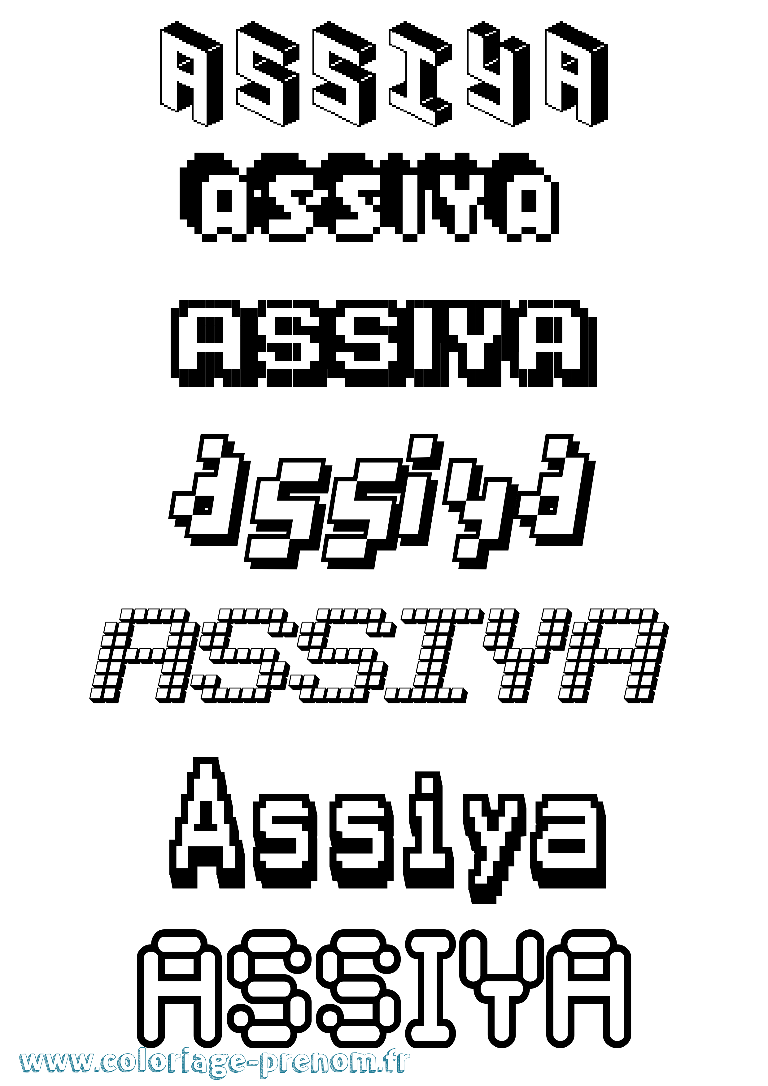Coloriage prénom Assiya Pixel
