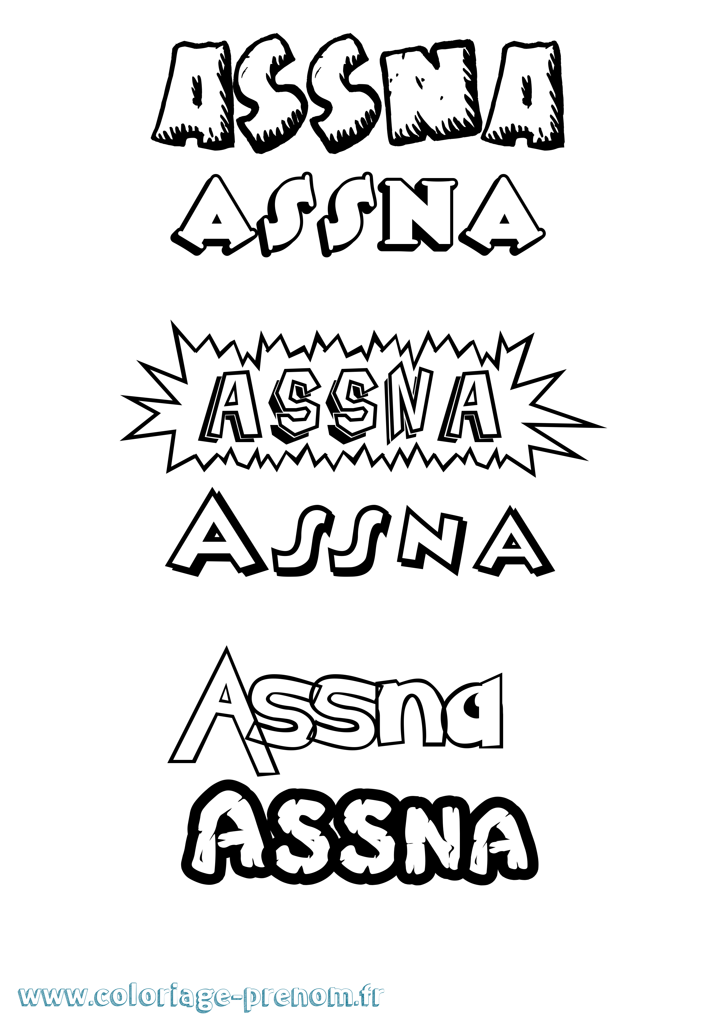 Coloriage prénom Assna Dessin Animé