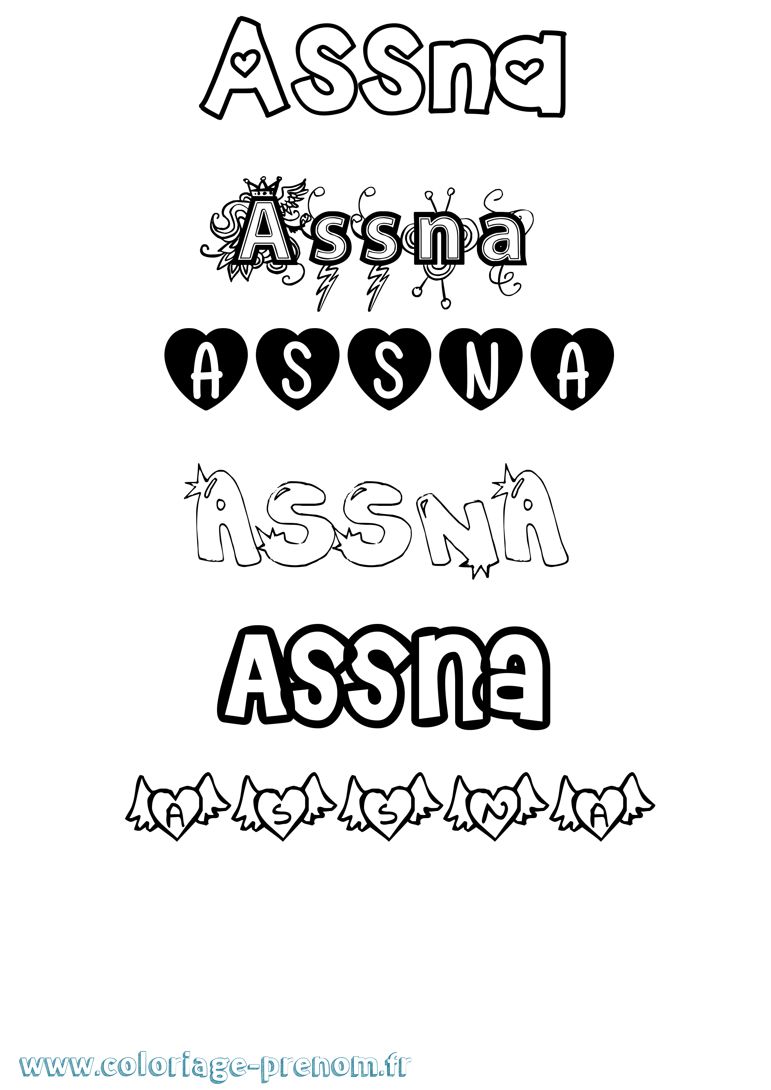 Coloriage prénom Assna Girly