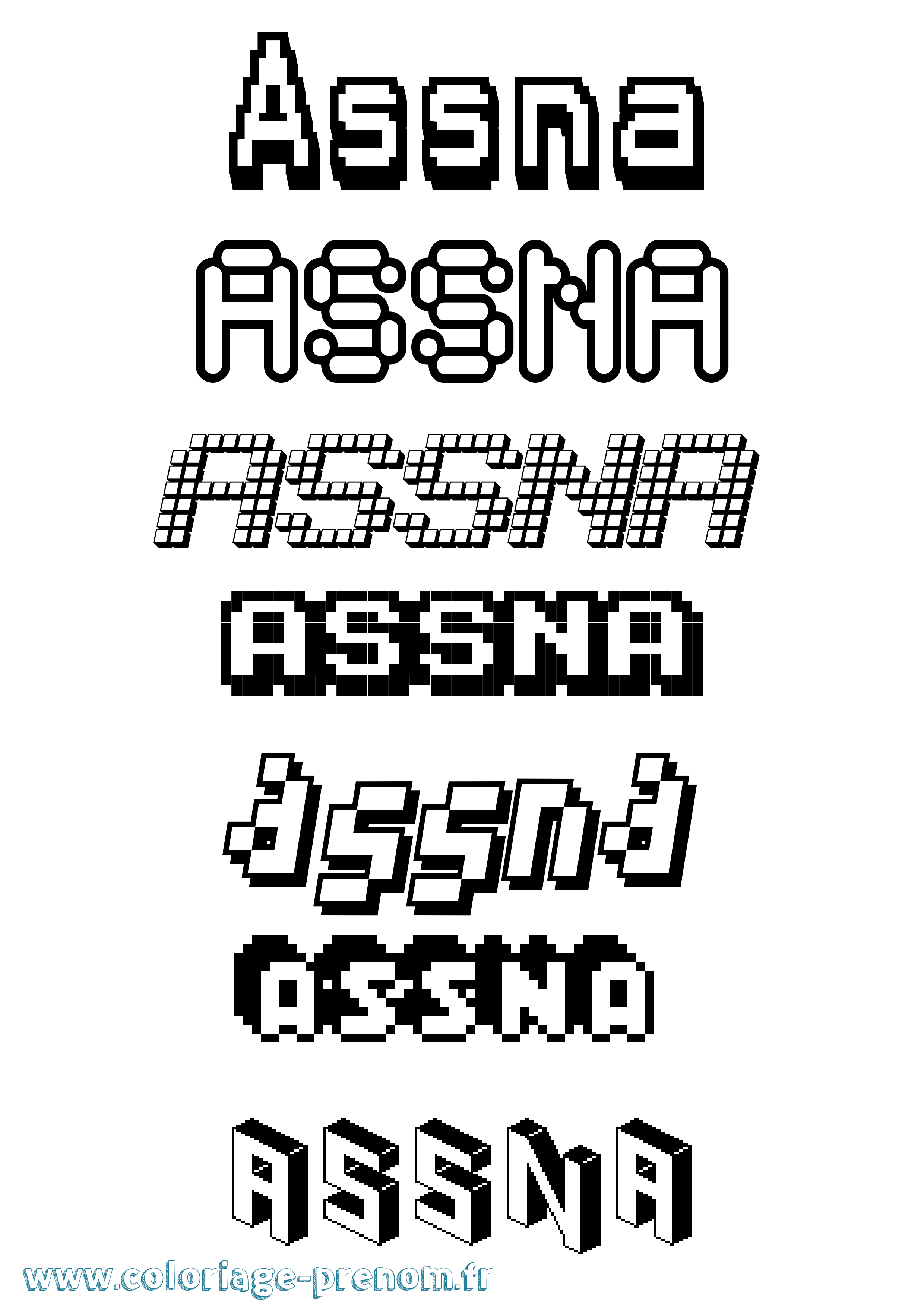 Coloriage prénom Assna Pixel