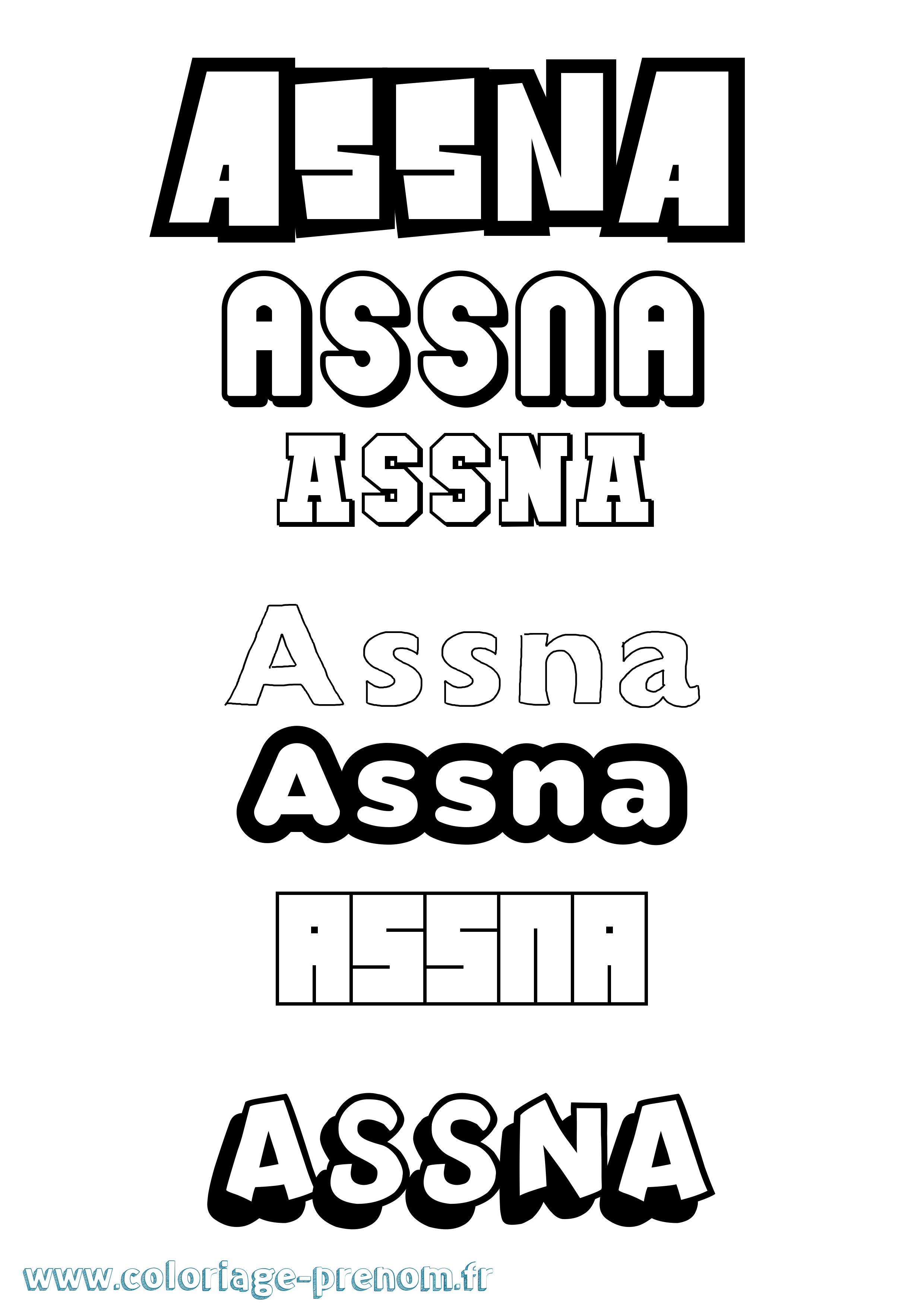 Coloriage prénom Assna Simple