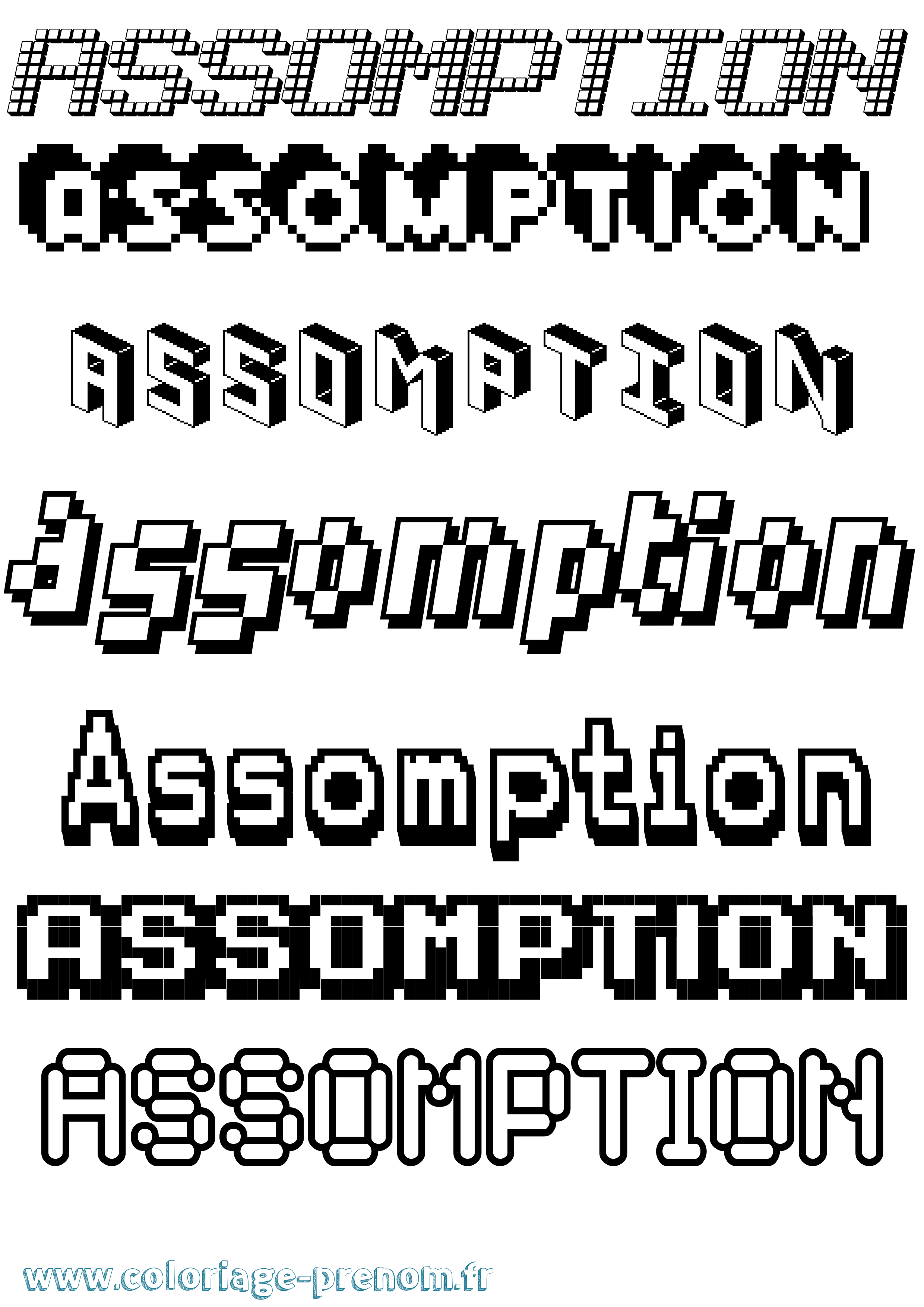 Coloriage prénom Assomption Pixel