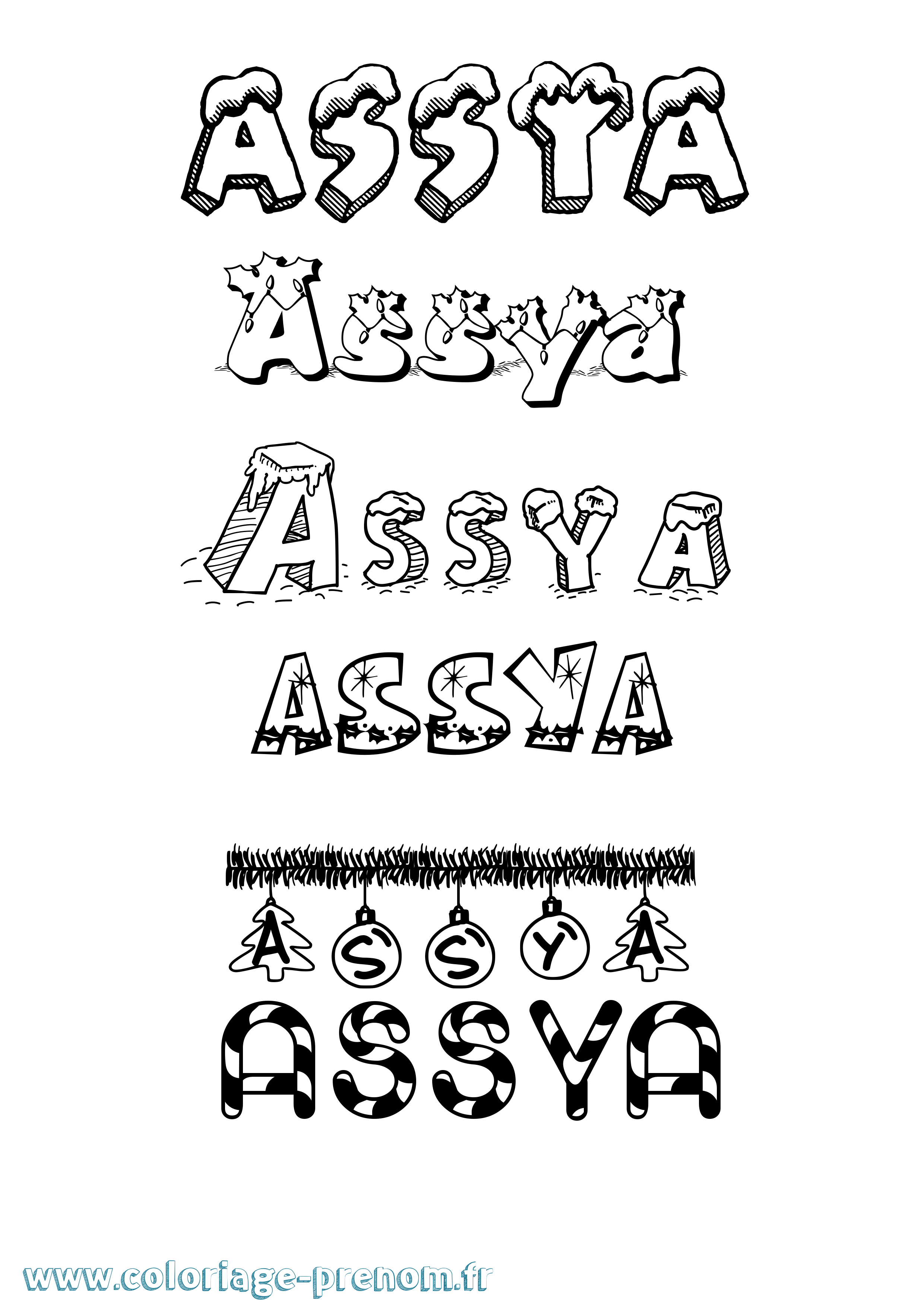 Coloriage Assya Noël Coloriage prénom Assya Noël