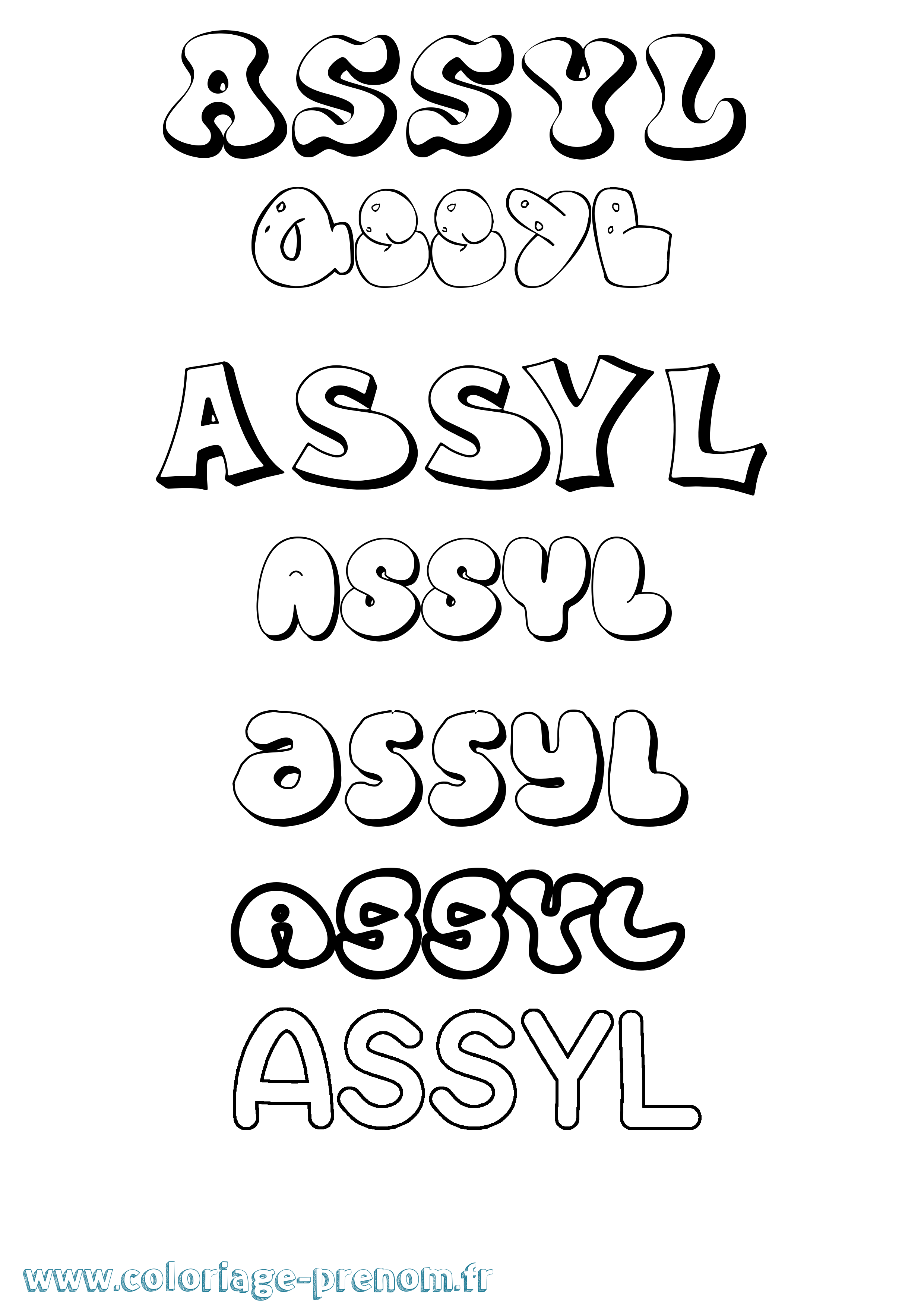 Coloriage prénom Assyl Bubble