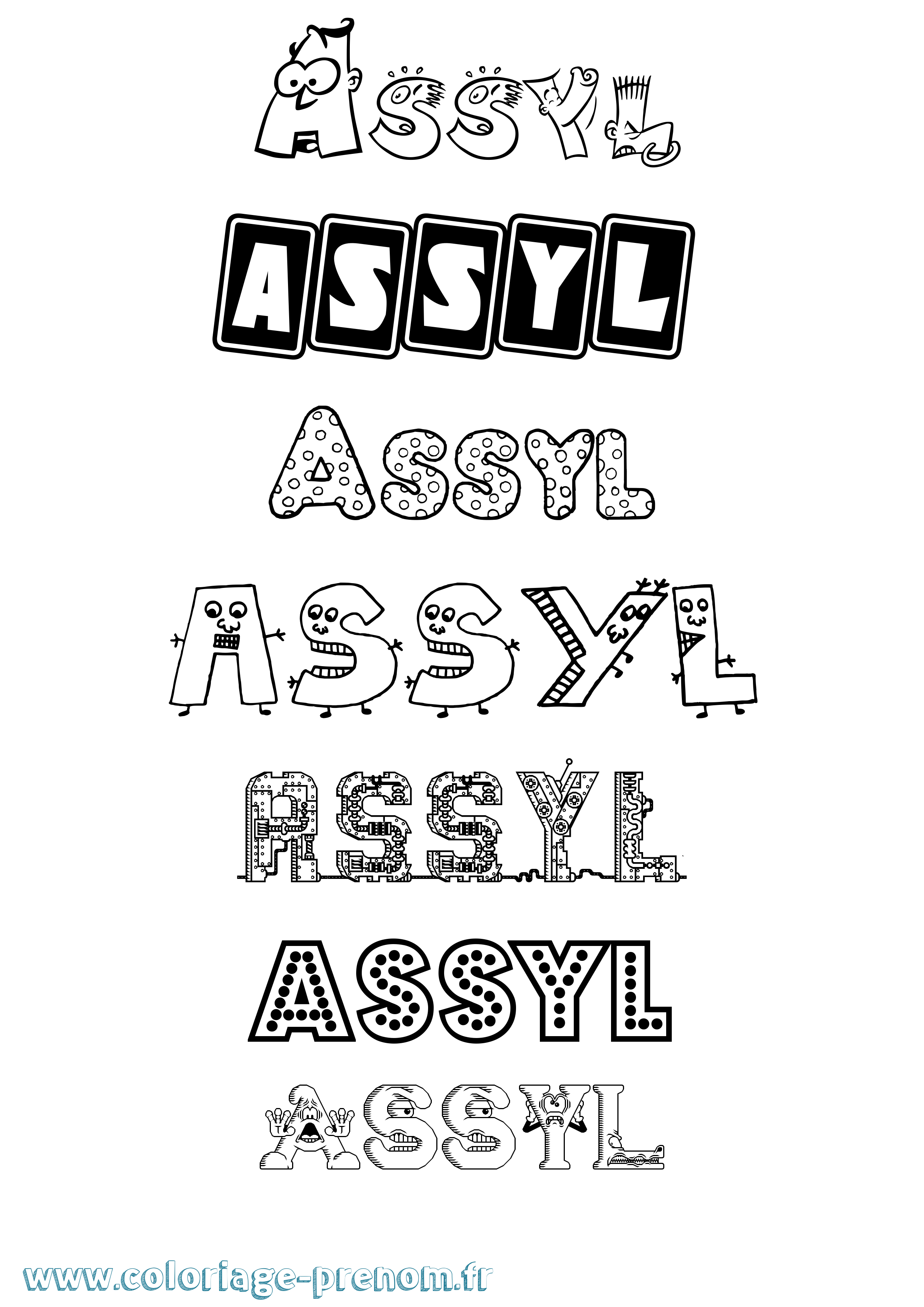 Coloriage prénom Assyl Fun