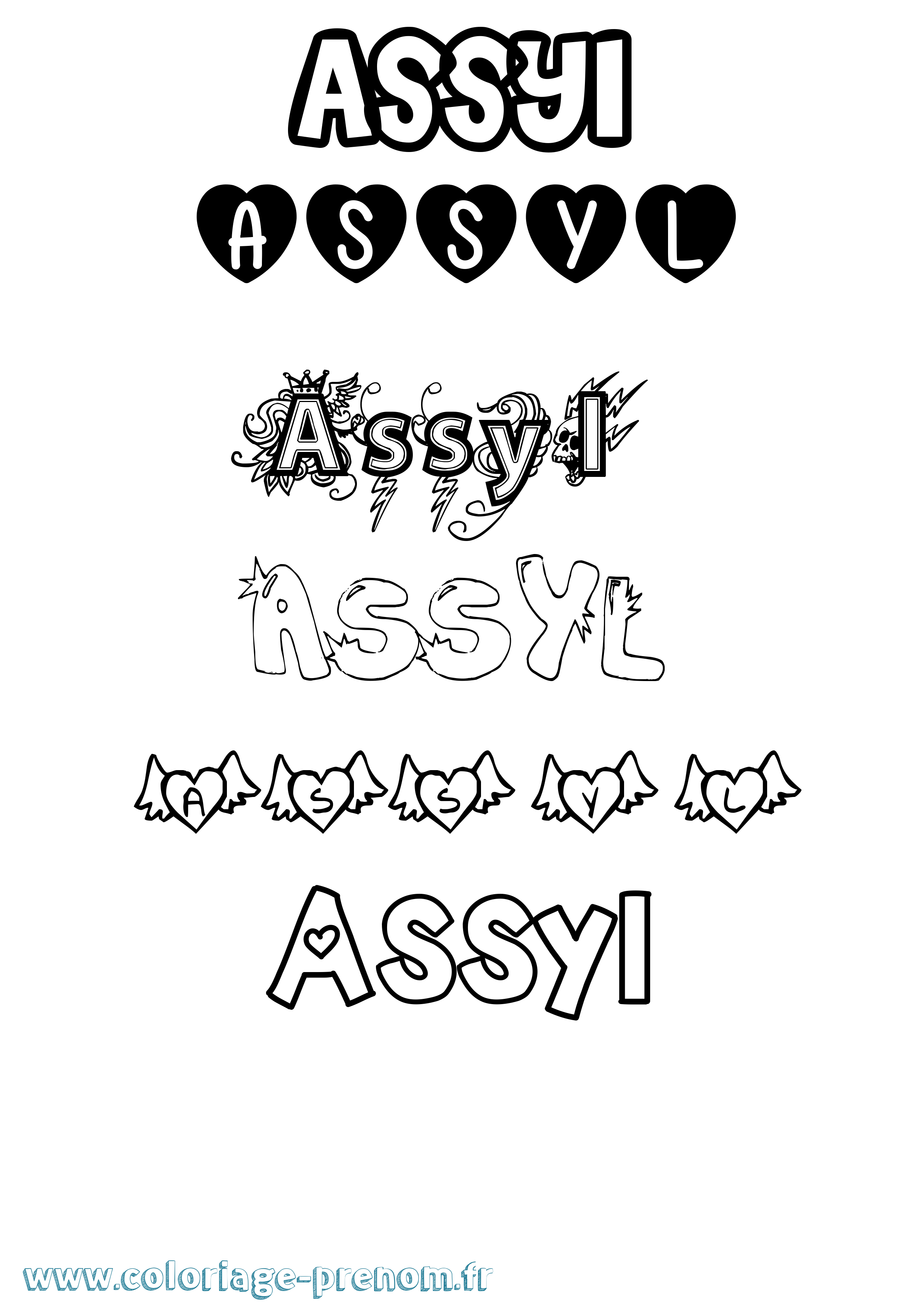 Coloriage prénom Assyl Girly