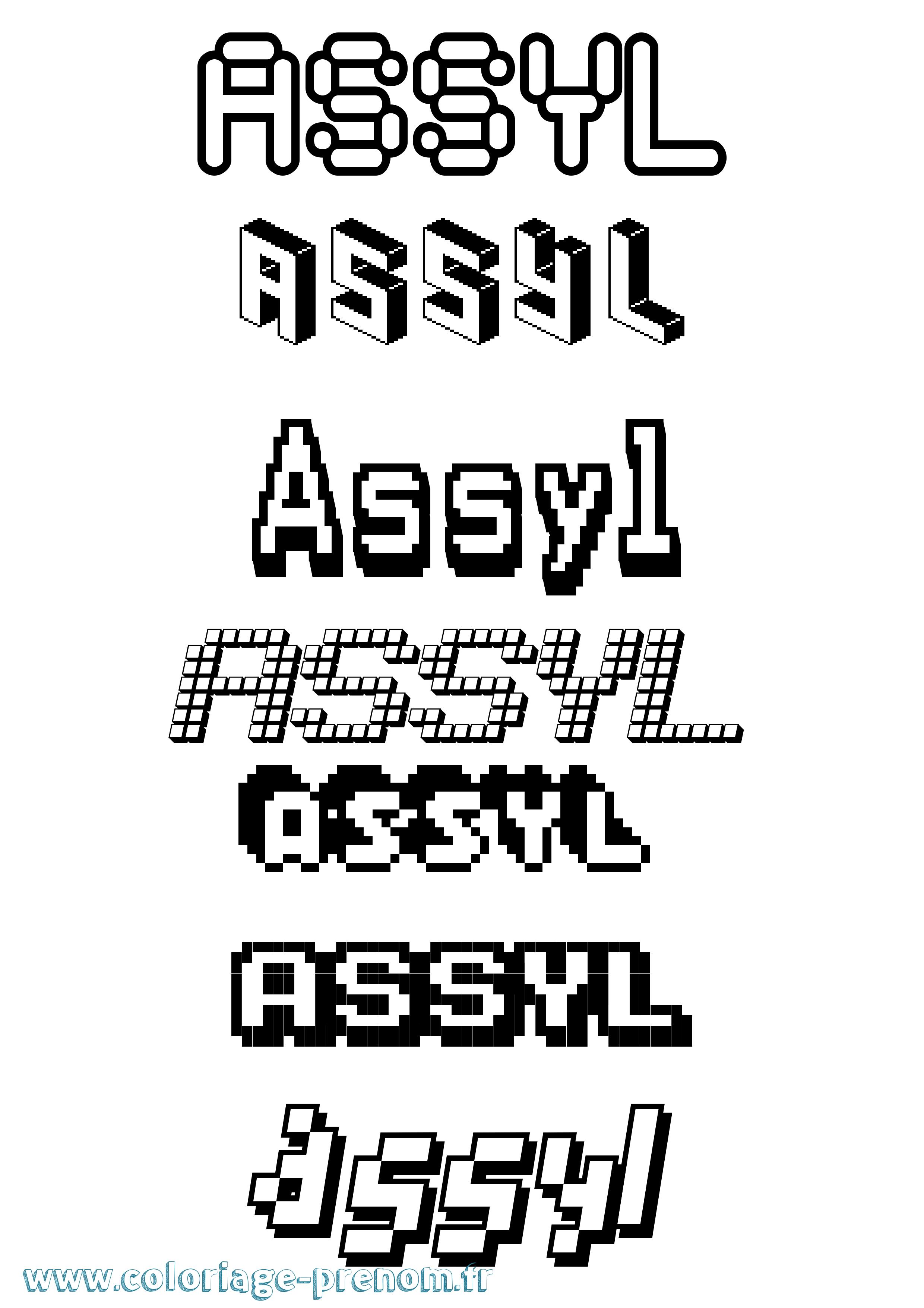 Coloriage prénom Assyl Pixel
