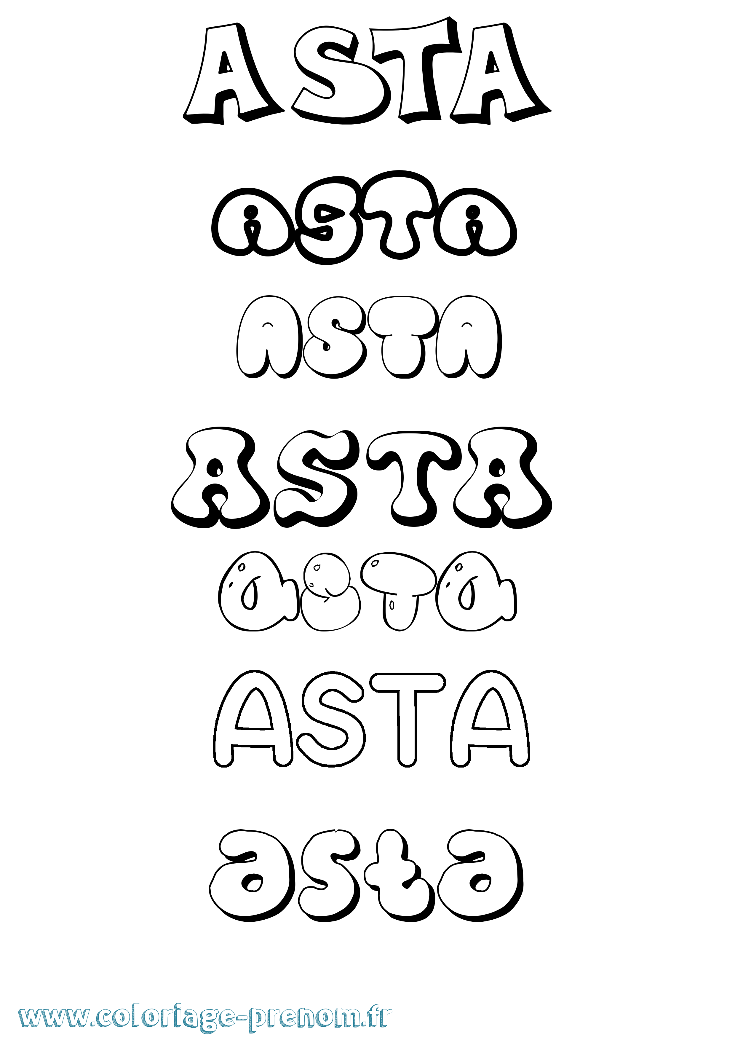 Coloriage prénom Asta Bubble