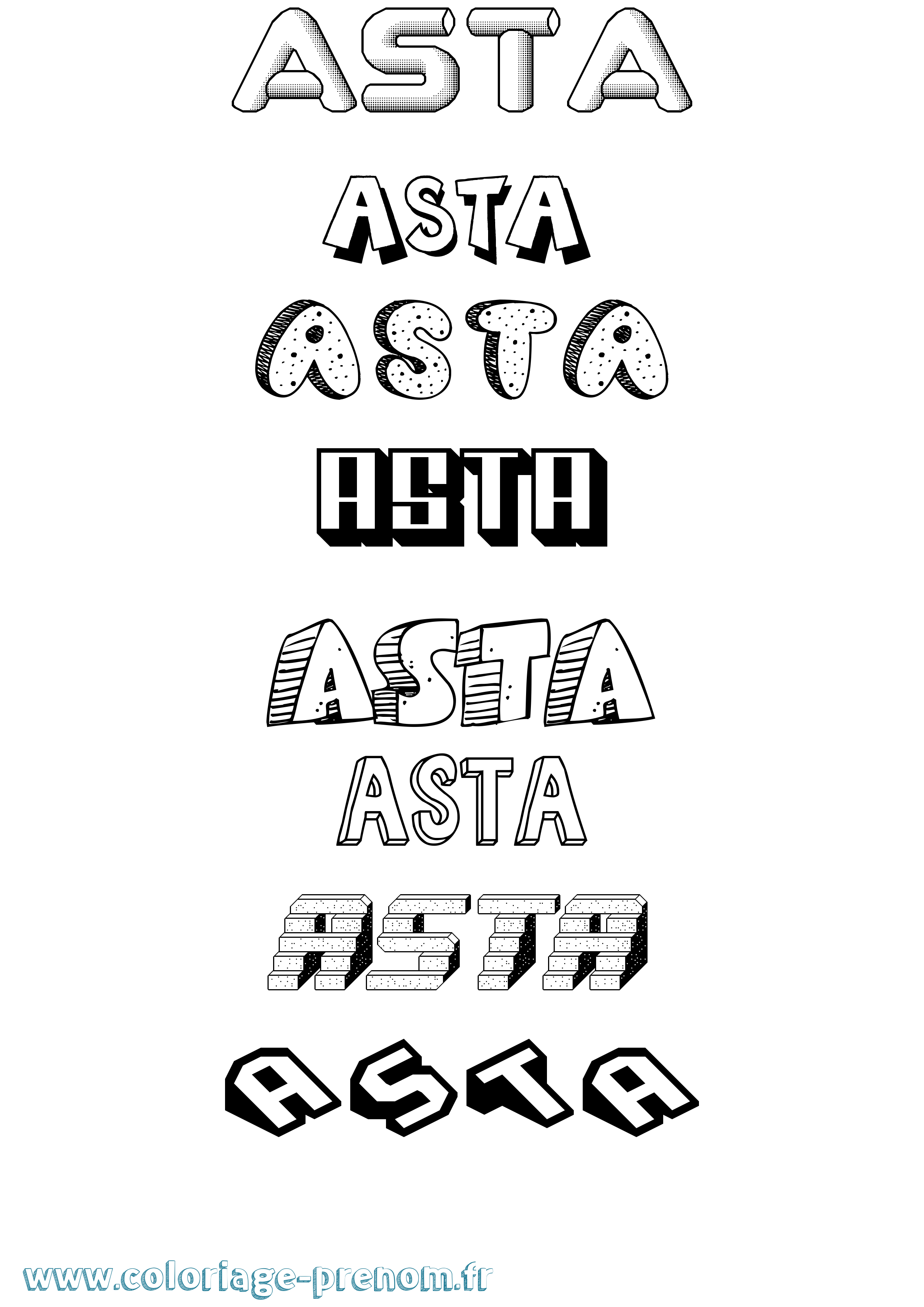 Coloriage Asta Effet 3D Coloriage prénom Asta Effet 3D