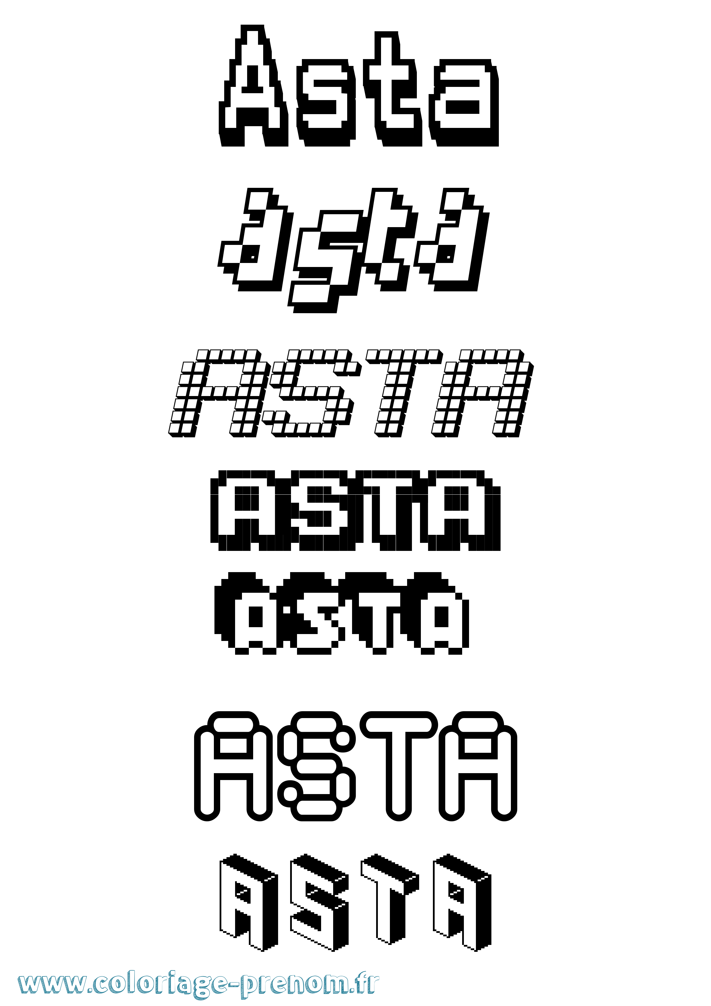 Coloriage prénom Asta Pixel
