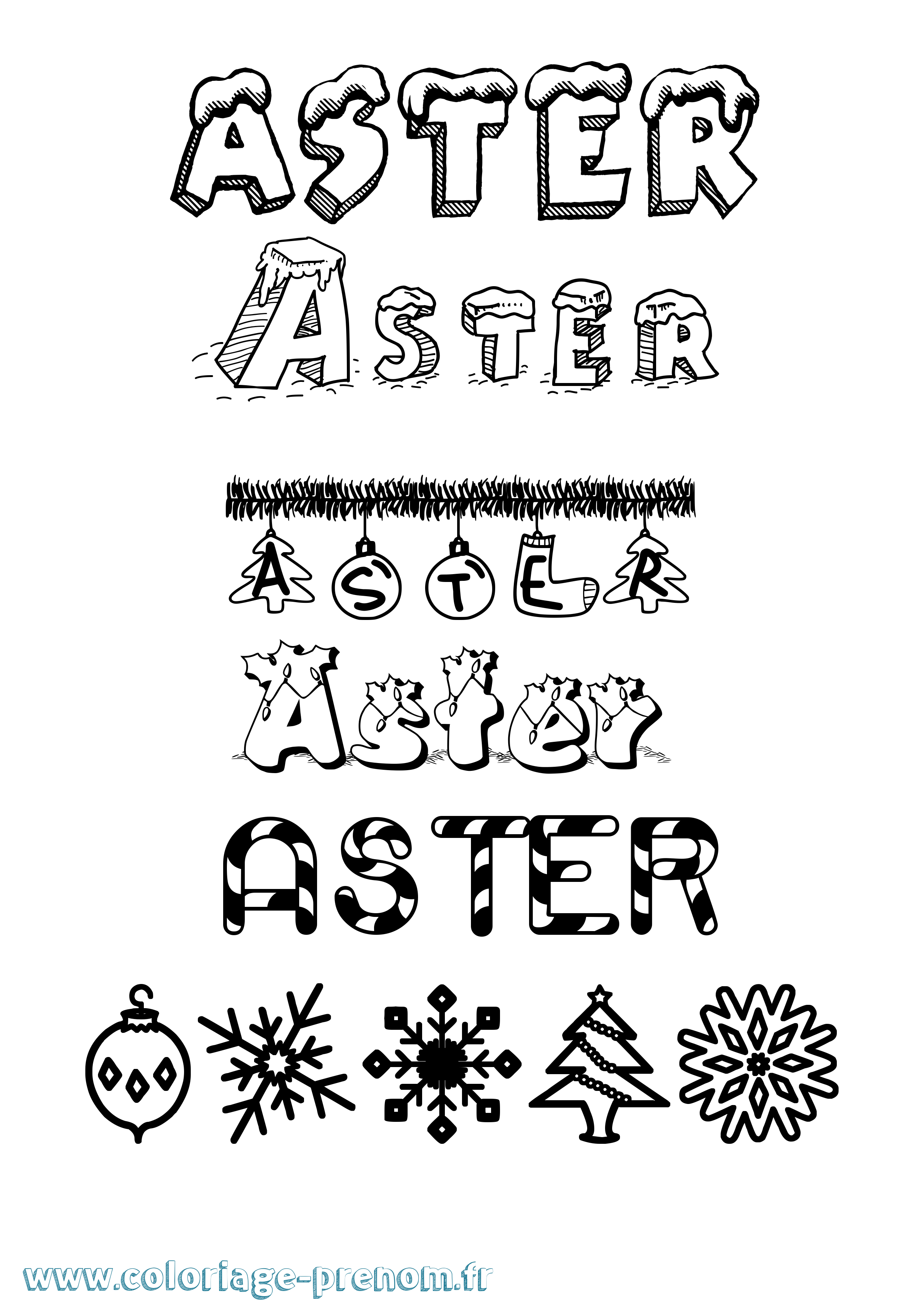 Coloriage prénom Aster Noël
