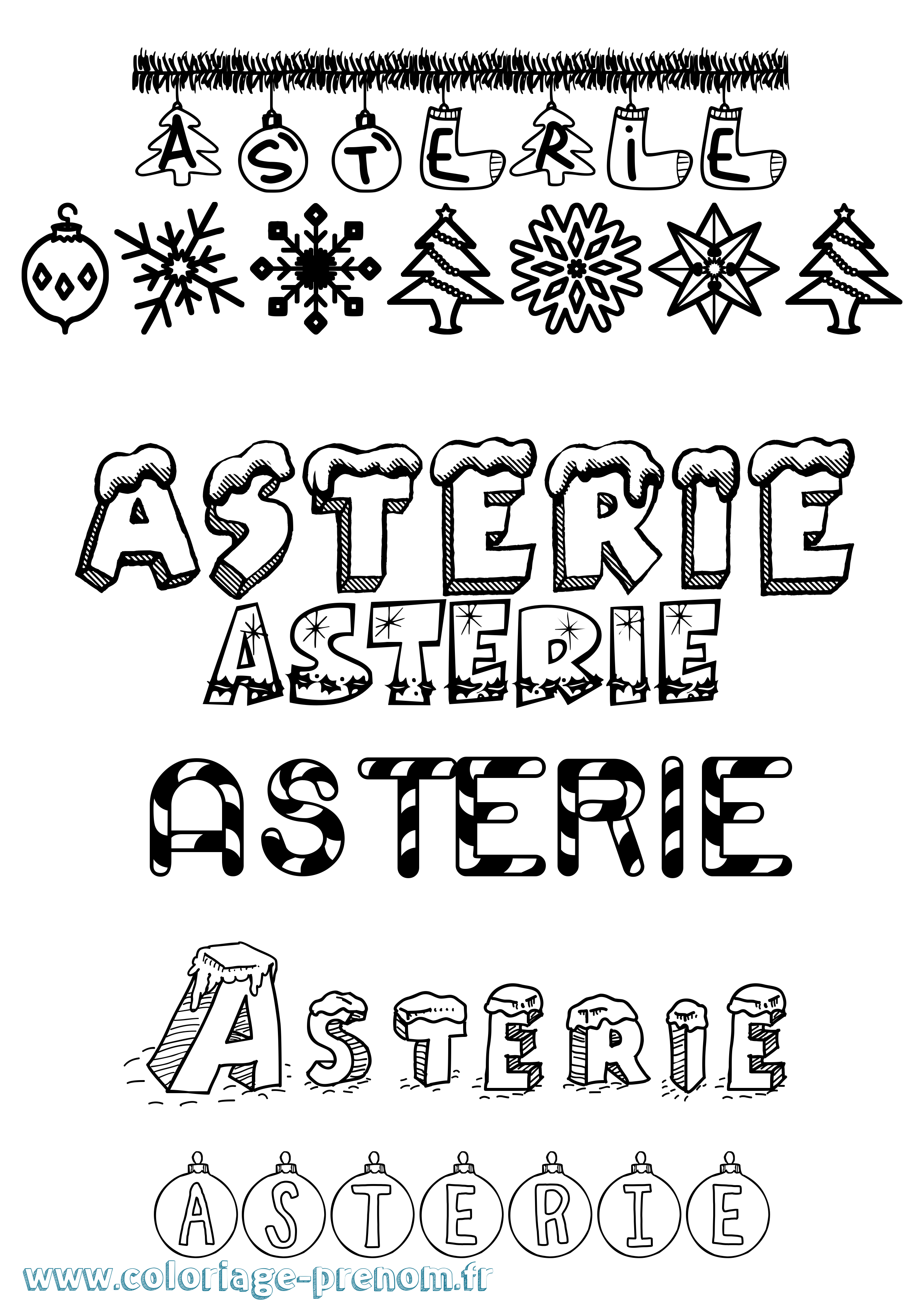 Coloriage prénom Asterie Noël