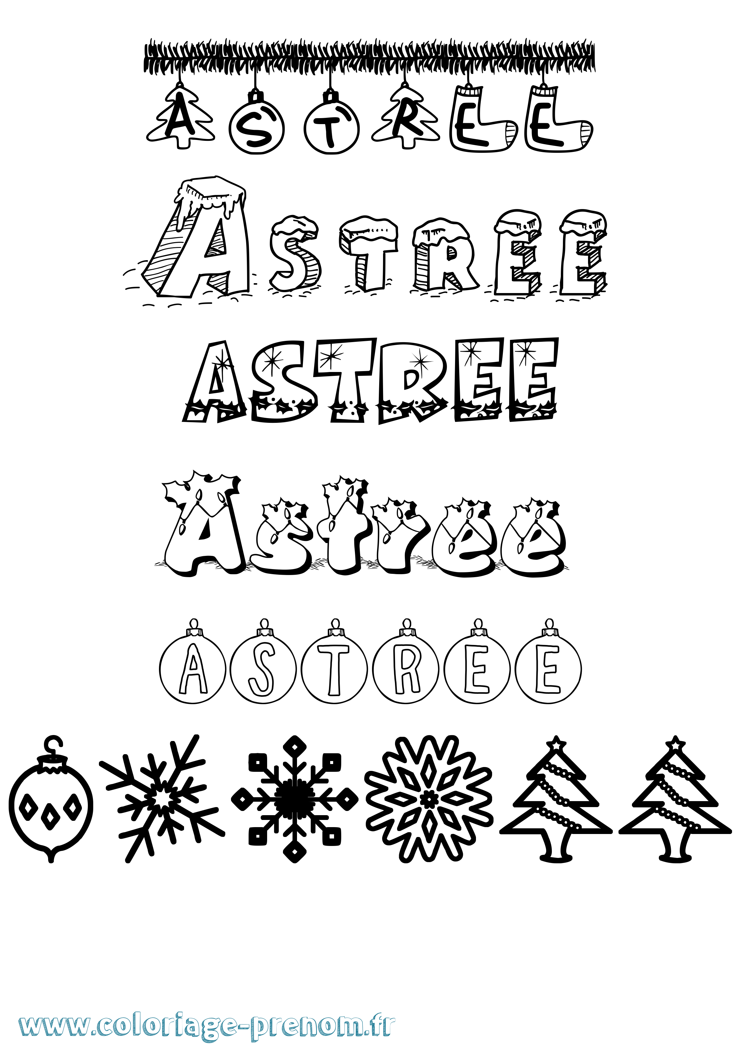 Coloriage prénom Astree Noël