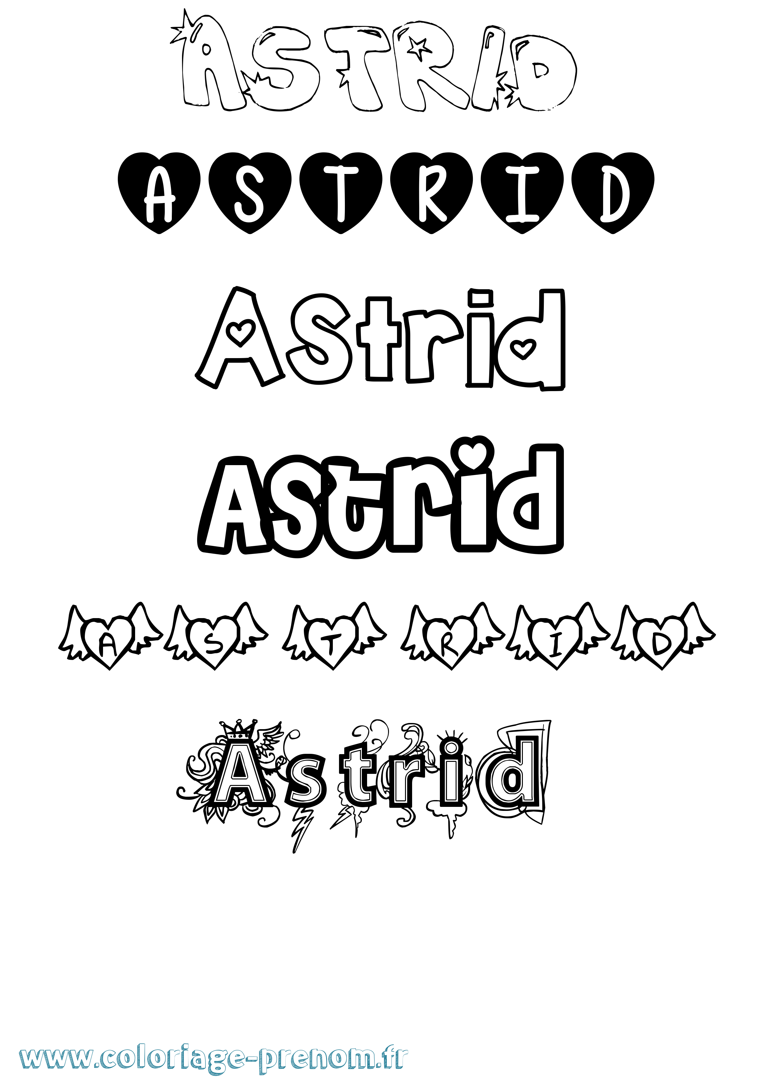 Coloriage prénom Astrid Girly