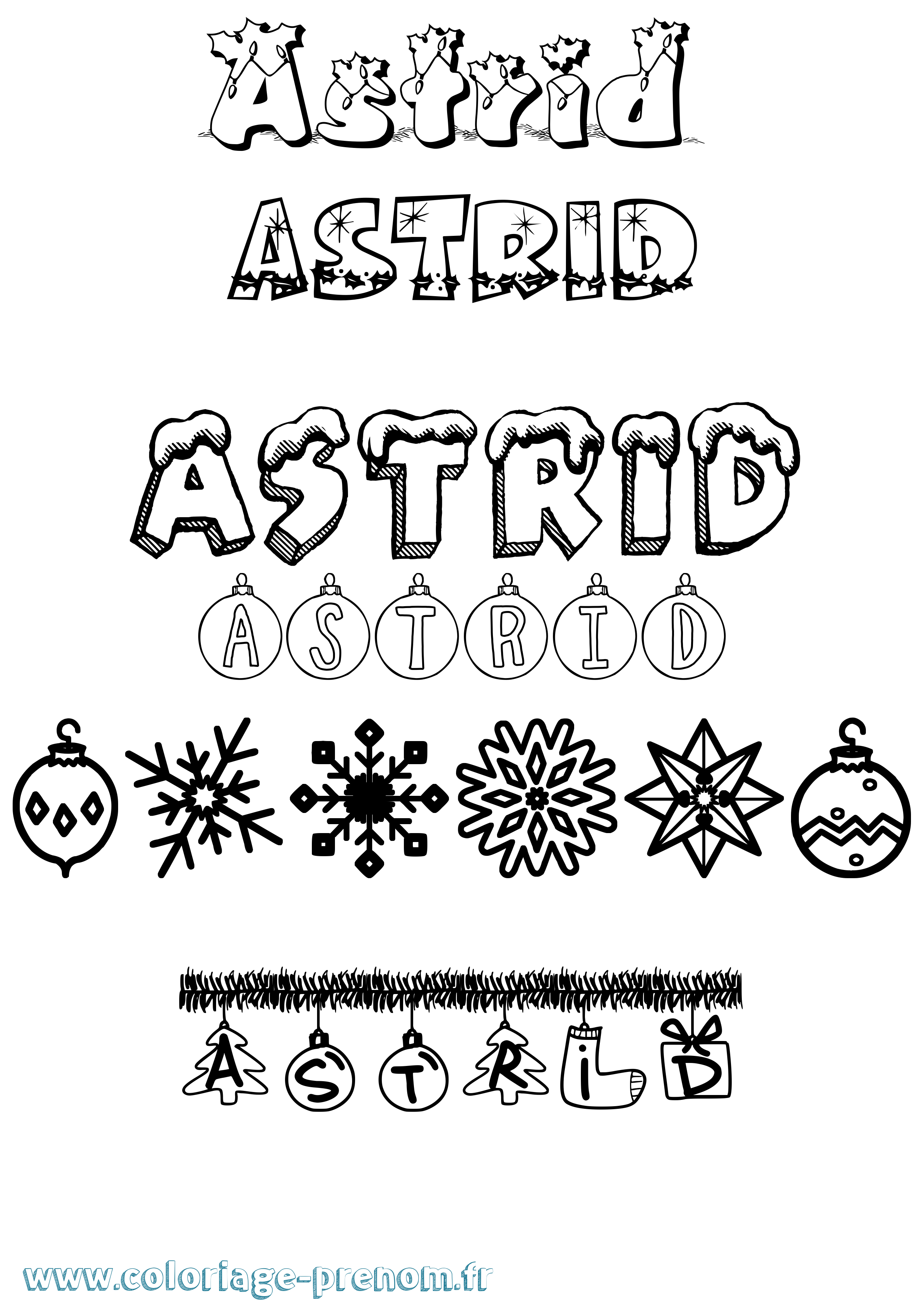 Coloriage prénom Astrid Noël