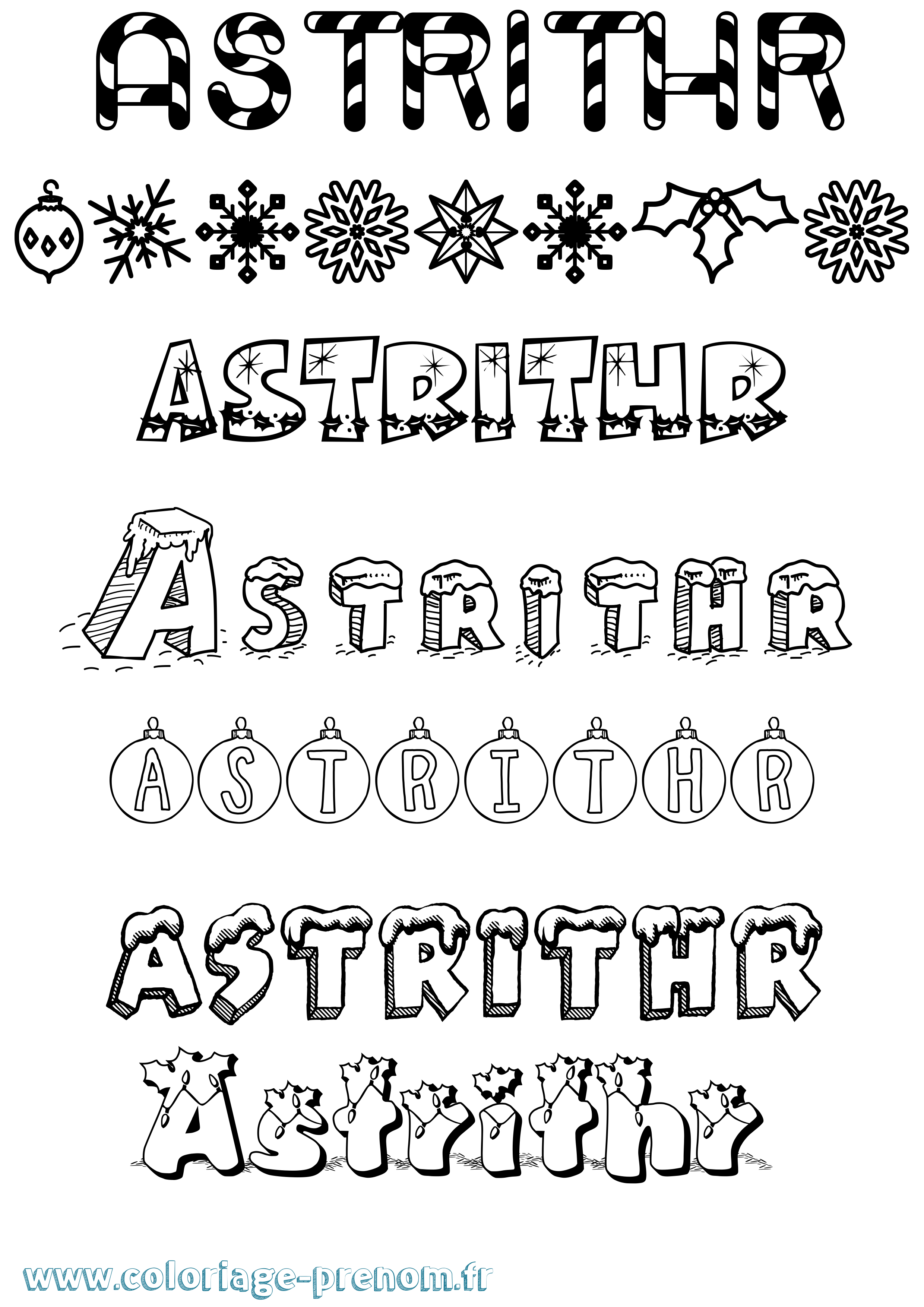 Coloriage prénom Astrithr Noël