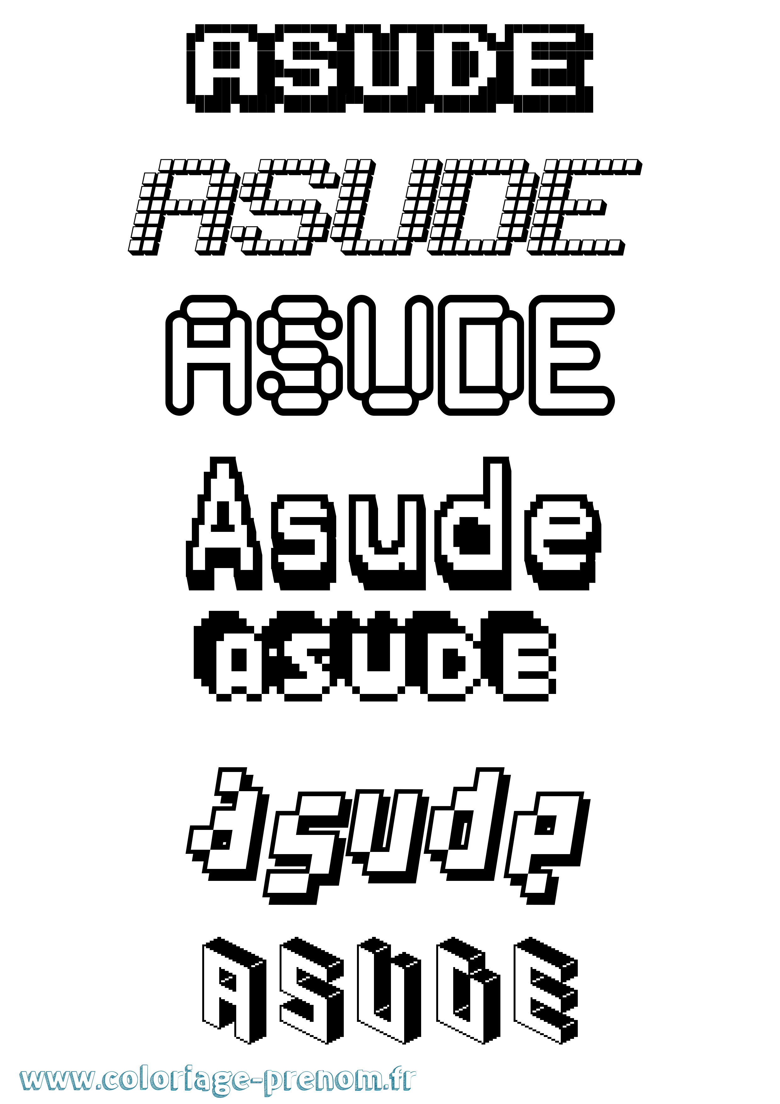 Coloriage prénom Asude Pixel