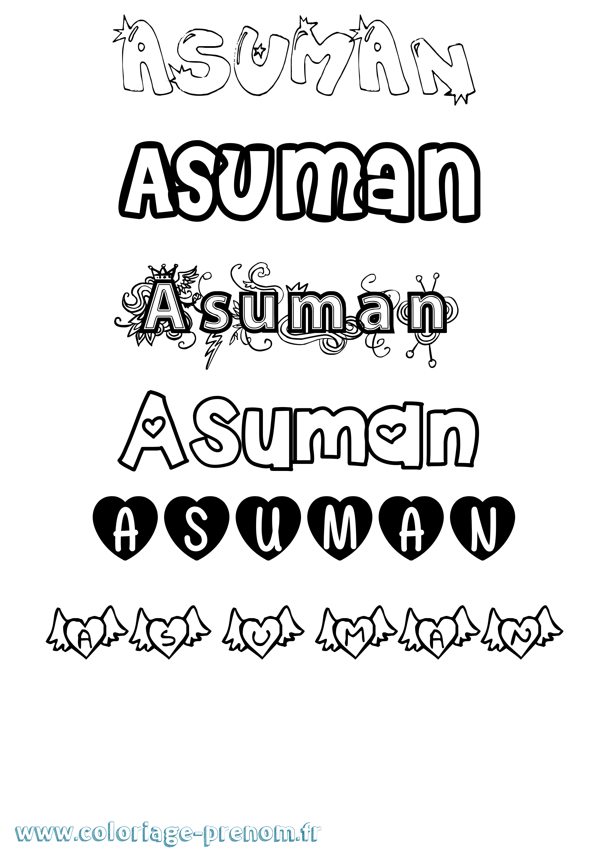 Coloriage prénom Asuman Girly