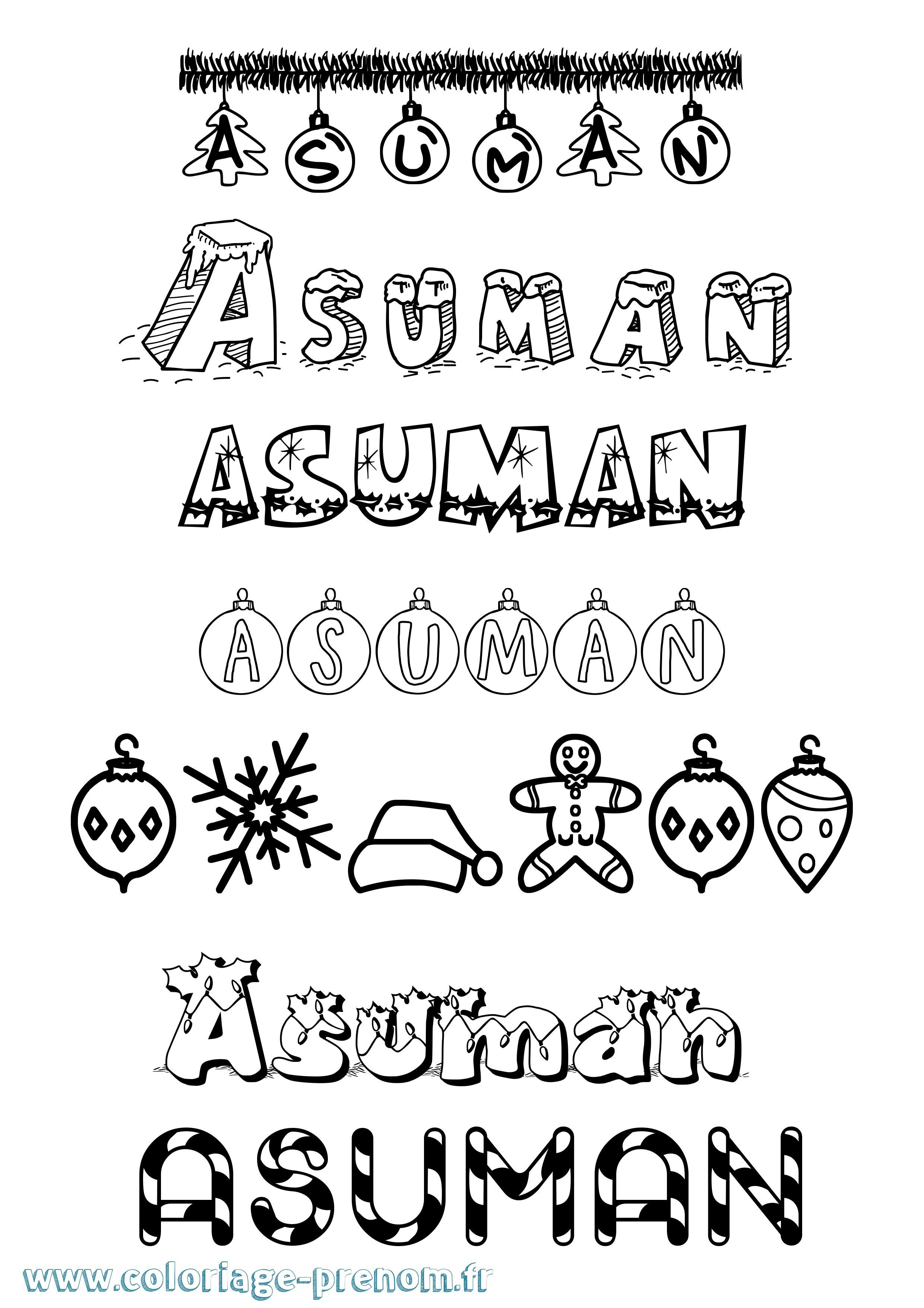 Coloriage prénom Asuman Noël