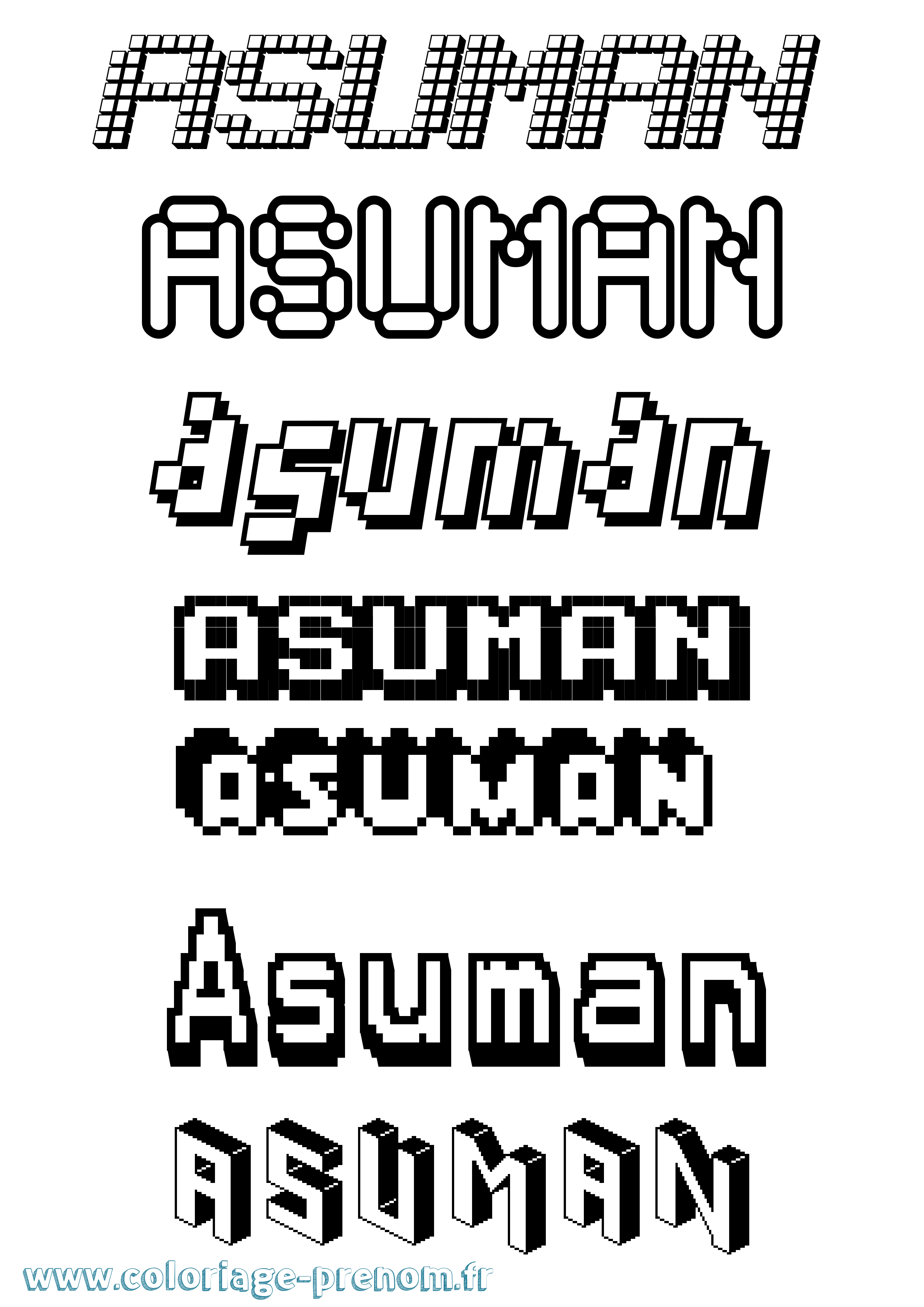 Coloriage prénom Asuman Pixel