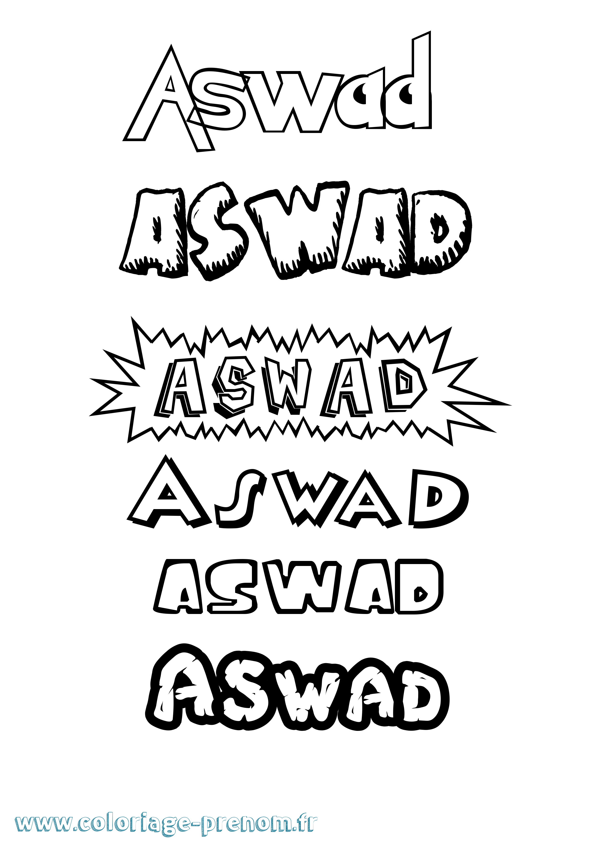 Coloriage prénom Aswad Dessin Animé