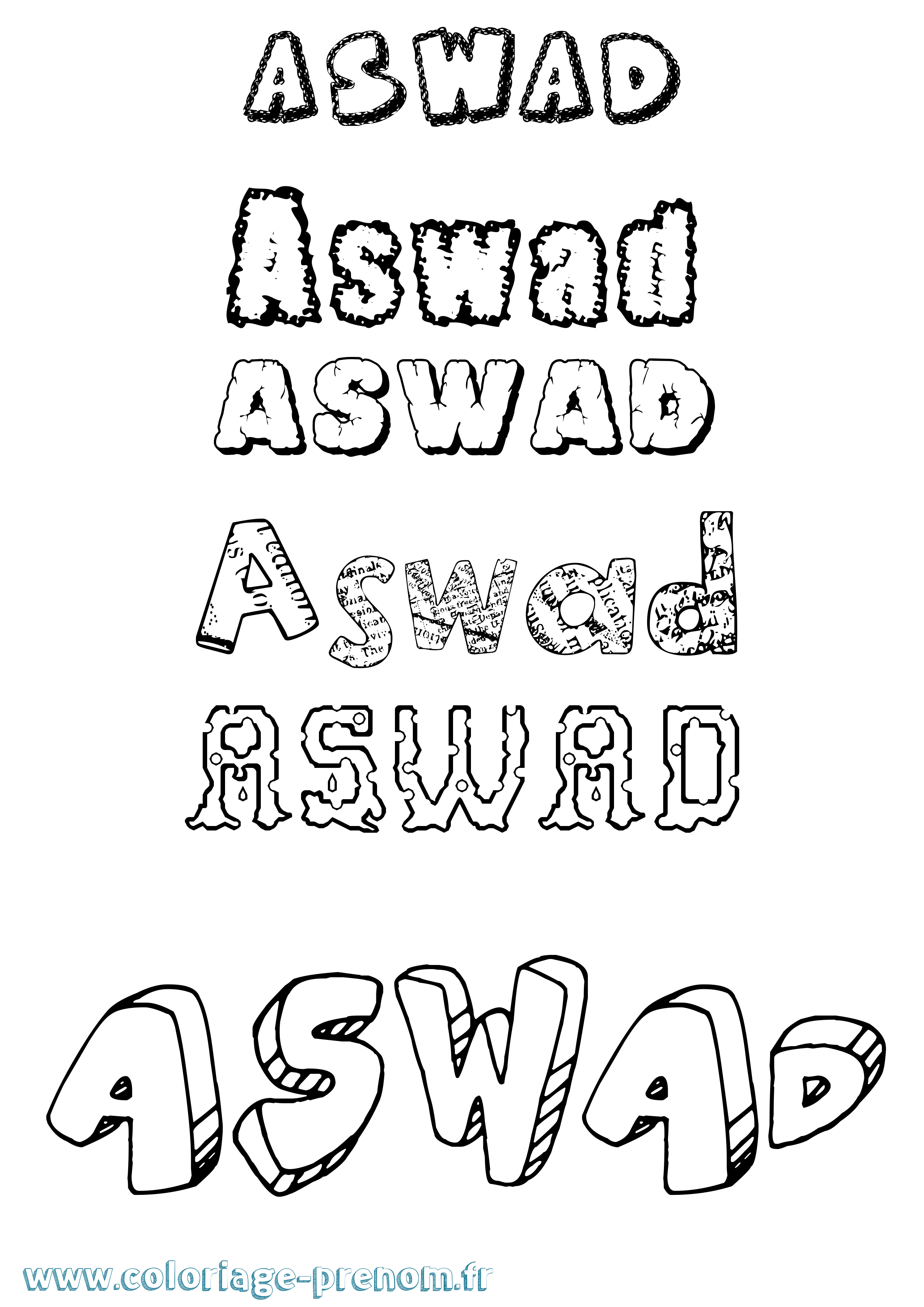 Coloriage prénom Aswad Destructuré